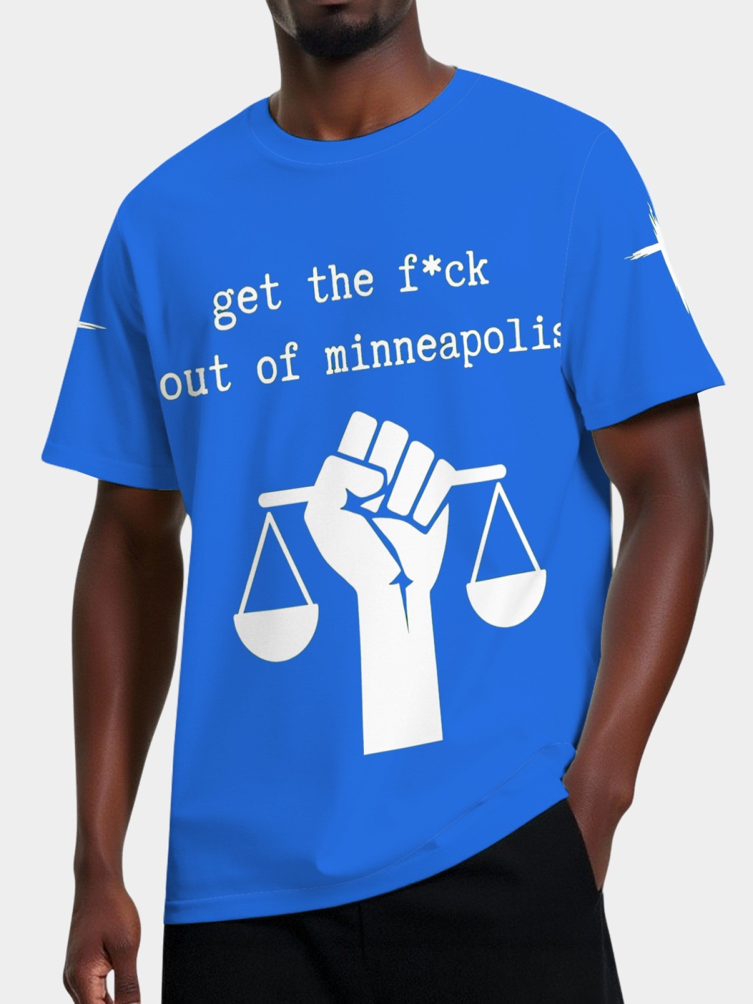 "GTFO Minneapolis" Statement T-Shirt | Justice Scales Graphic Tee with Sleeve Prints