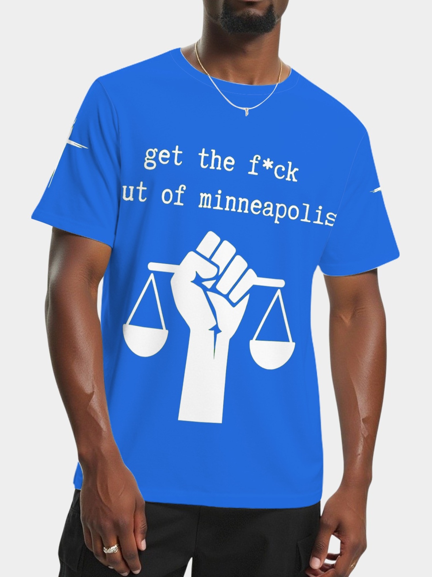 "GTFO Minneapolis" Statement T-Shirt | Justice Scales Graphic Tee with Sleeve Prints