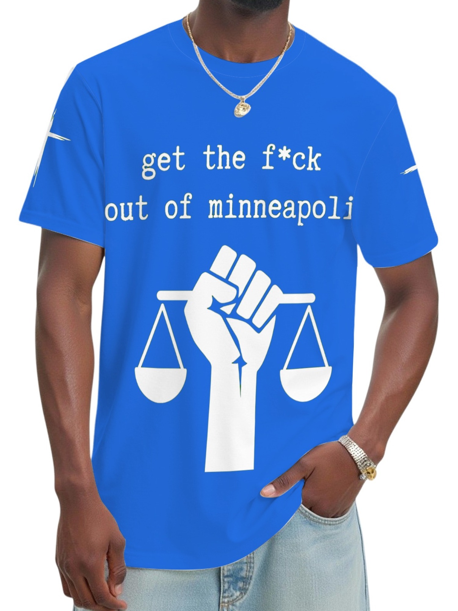 "GTFO Minneapolis" Statement T-Shirt | Justice Scales Graphic Tee with Sleeve Prints
