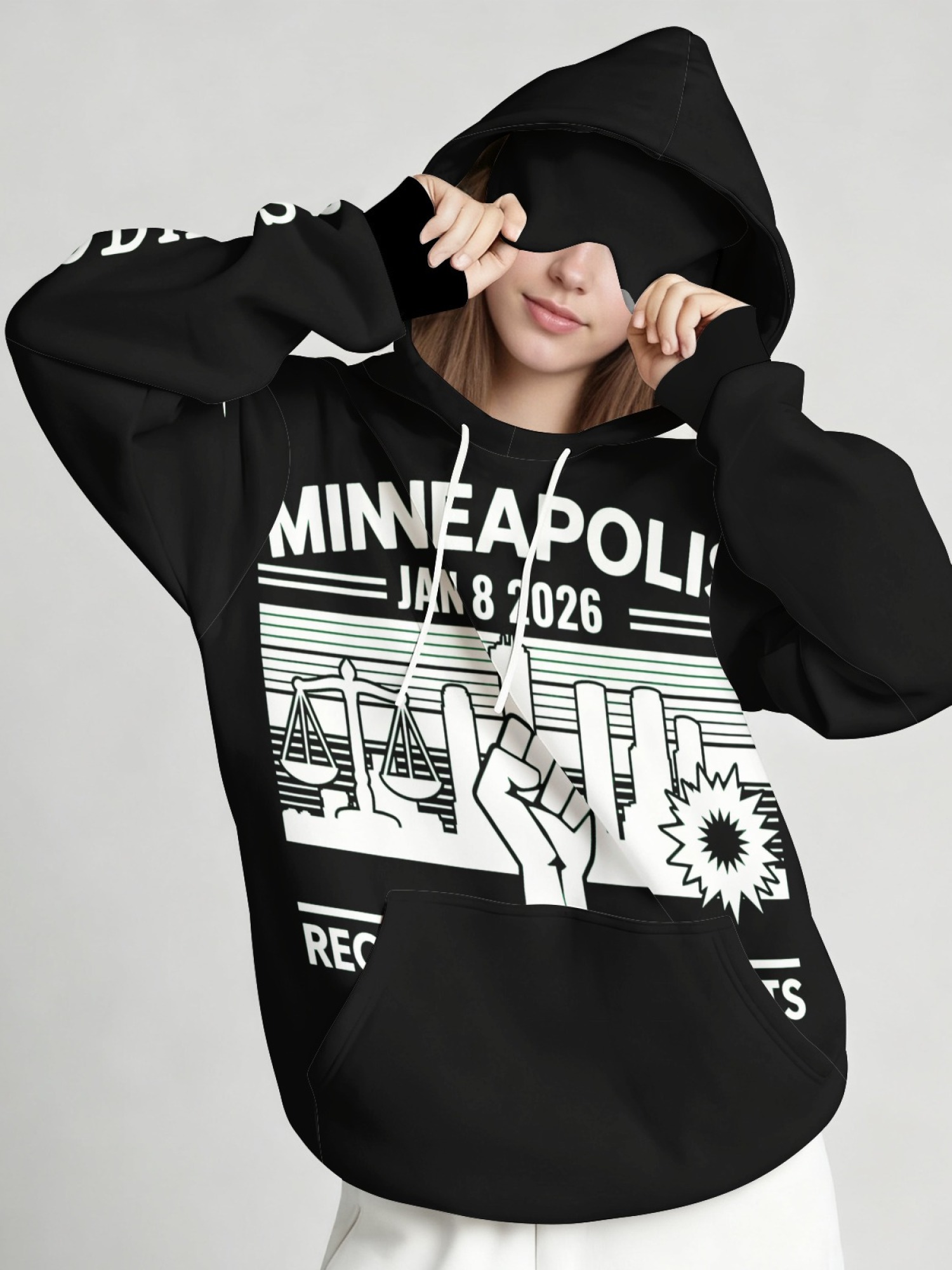 "Reckless In The Streets" Minneapolis Hoodie & Sleep Mask Set | Jan 8 2026 Commemorative Pullover with Contrast Cuffs