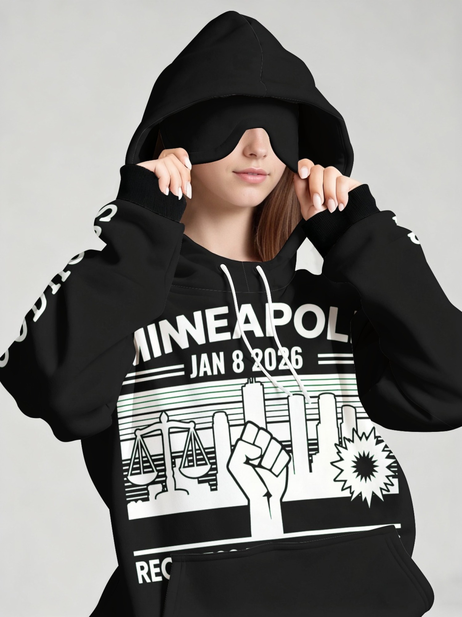 "Reckless In The Streets" Minneapolis Hoodie & Sleep Mask Set | Jan 8 2026 Commemorative Pullover with Contrast Cuffs