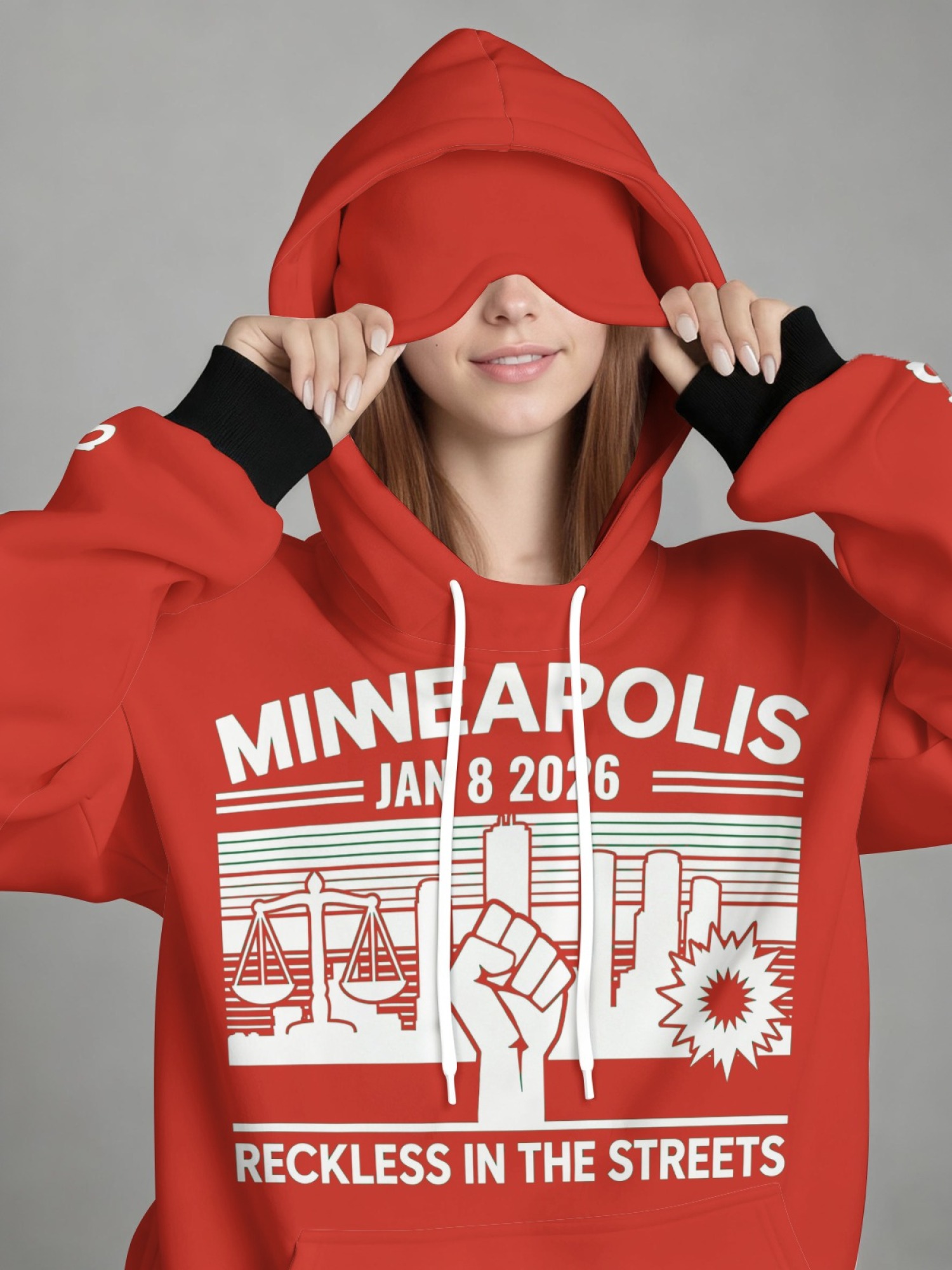 "Reckless In The Streets" Minneapolis Hoodie & Sleep Mask Set | Jan 8 2026 Commemorative Pullover with Contrast Cuffs