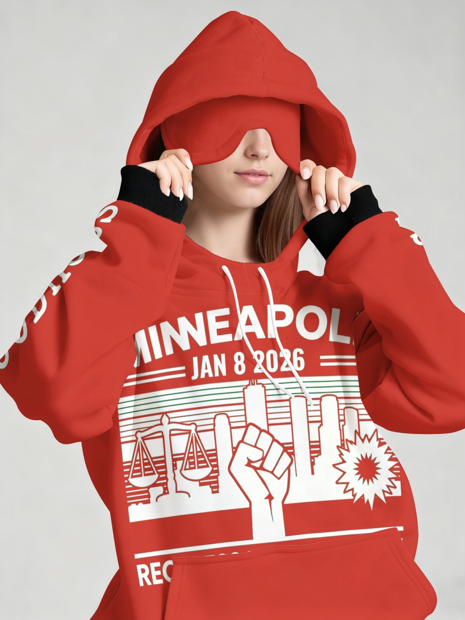 "Reckless In The Streets" Minneapolis Hoodie & Sleep Mask Set | Jan 8 2026 Commemorative Pullover with Contrast Cuffs