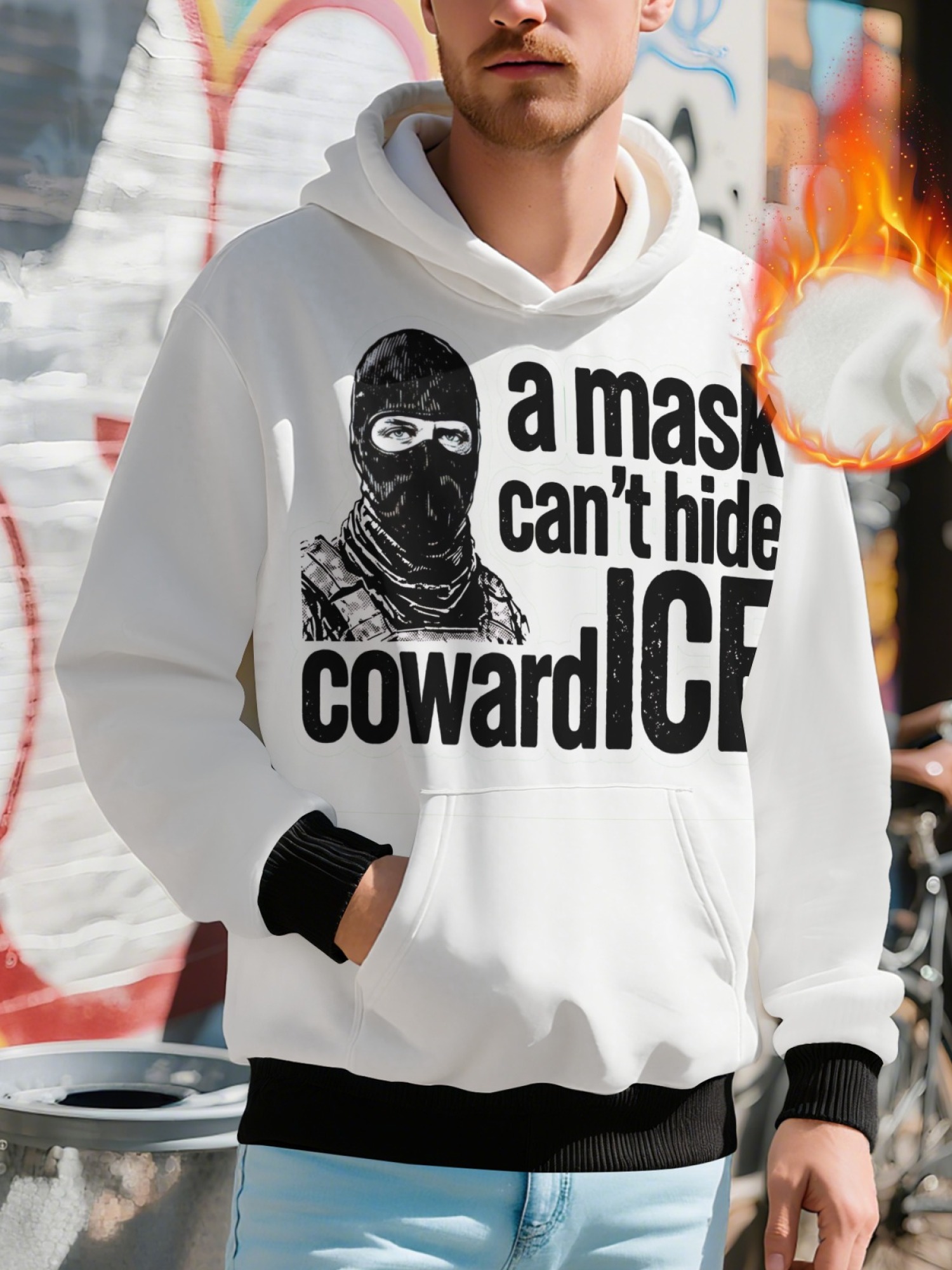 "A Mask Can't Hide Coward ICE" Statement Hoodie | Political Activist Pullover with Contrast Trim