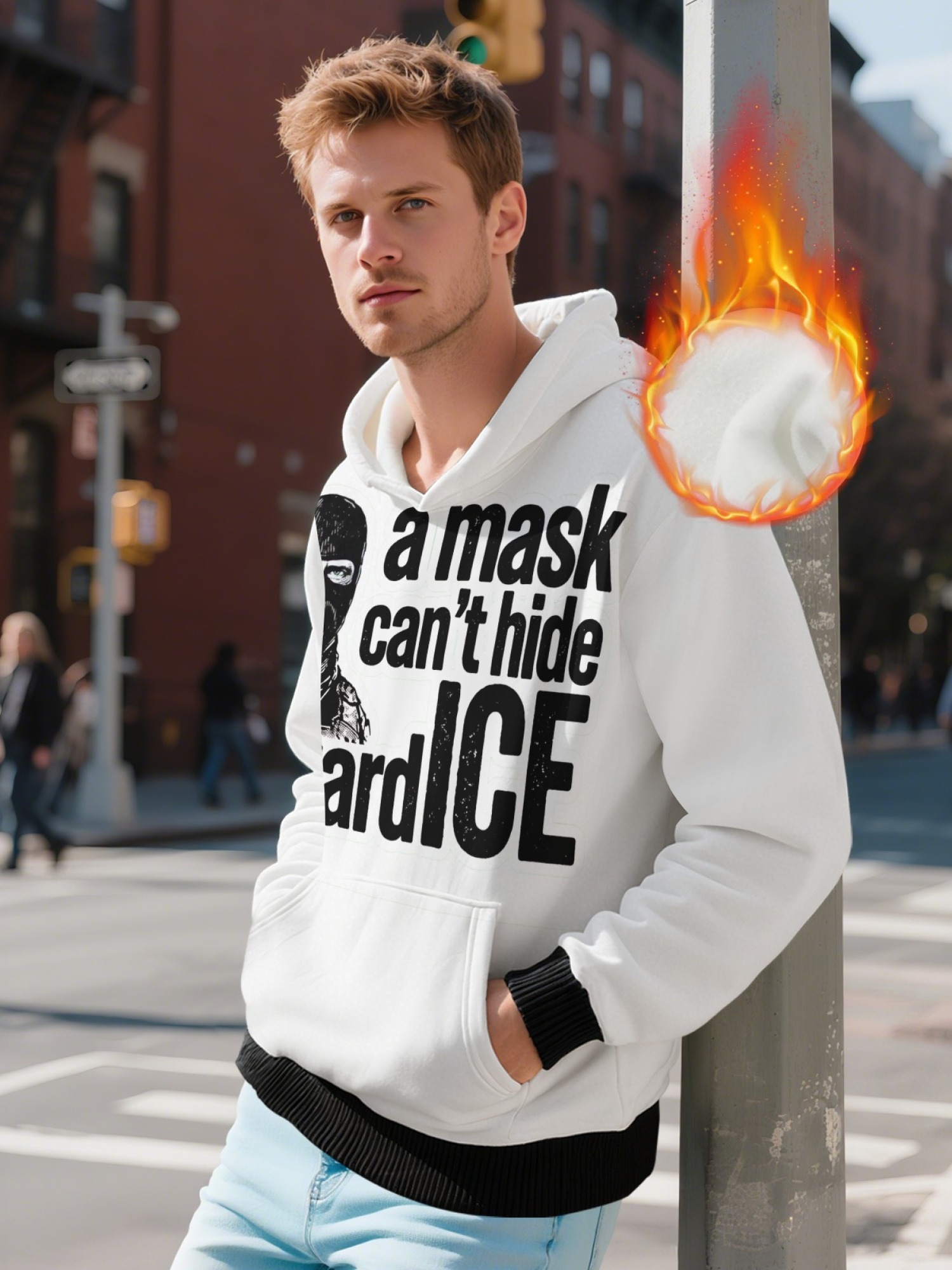 "A Mask Can't Hide Coward ICE" Statement Hoodie | Political Activist Pullover with Contrast Trim