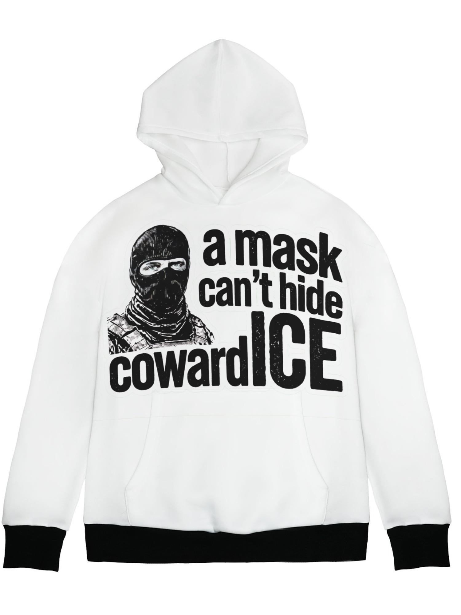 "A Mask Can't Hide Coward ICE" Statement Hoodie | Political Activist Pullover with Contrast Trim