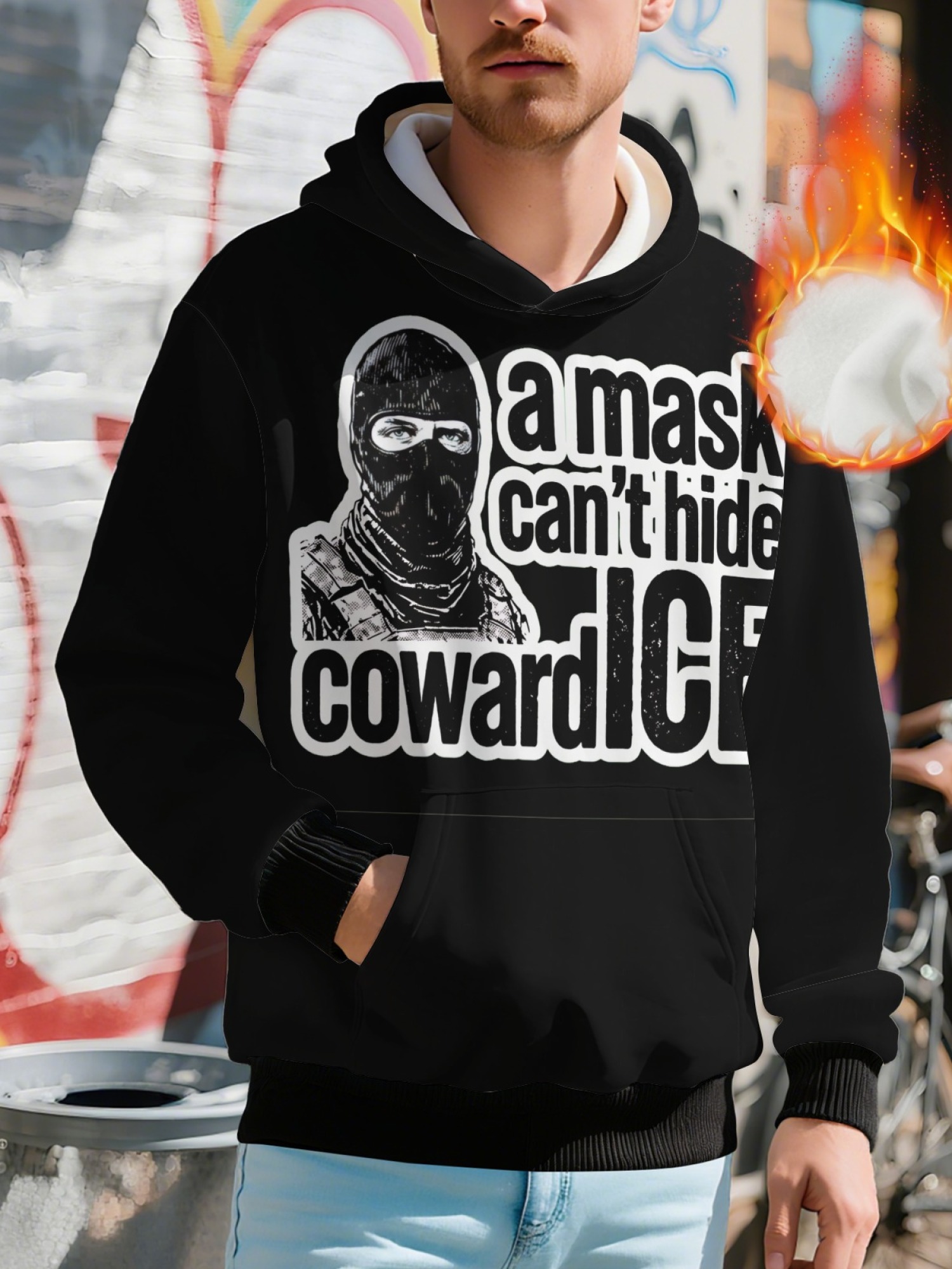 "A Mask Can't Hide Coward ICE" Statement Hoodie | Political Activist Pullover with Contrast Trim