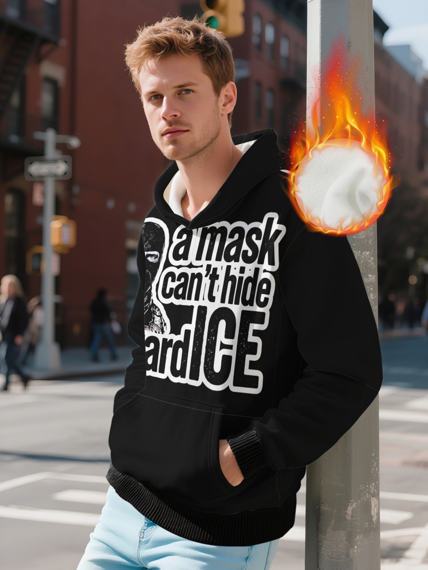 "A Mask Can't Hide Coward ICE" Statement Hoodie | Political Activist Pullover with Contrast Trim