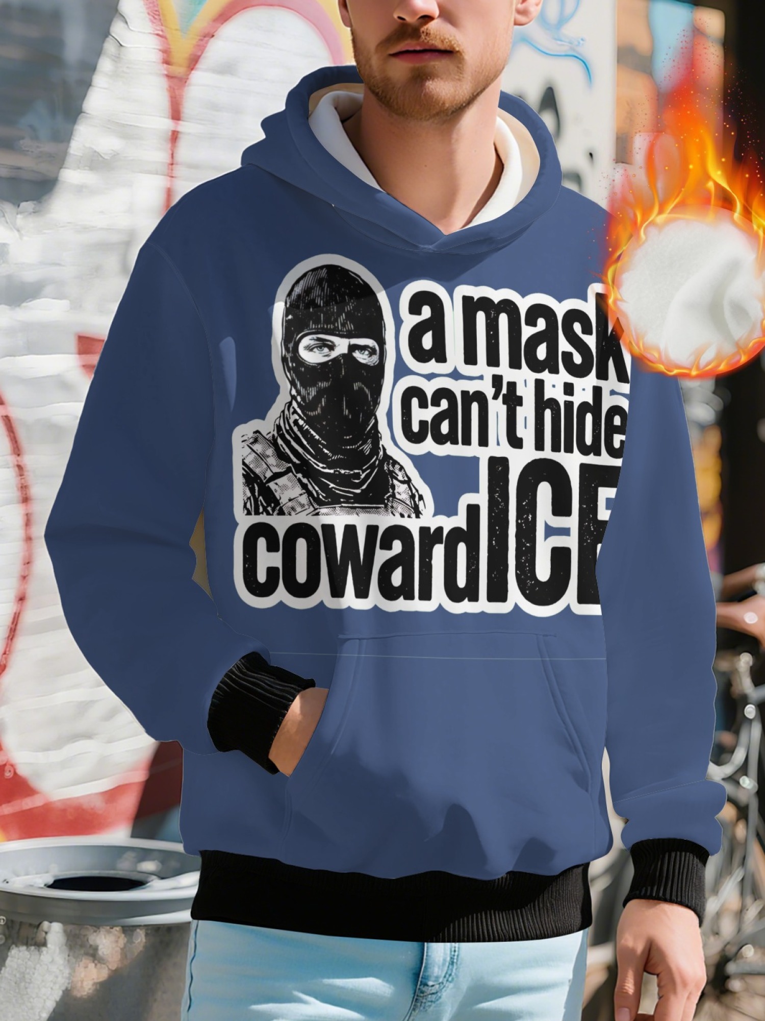 "A Mask Can't Hide Coward ICE" Statement Hoodie | Political Activist Pullover with Contrast Trim