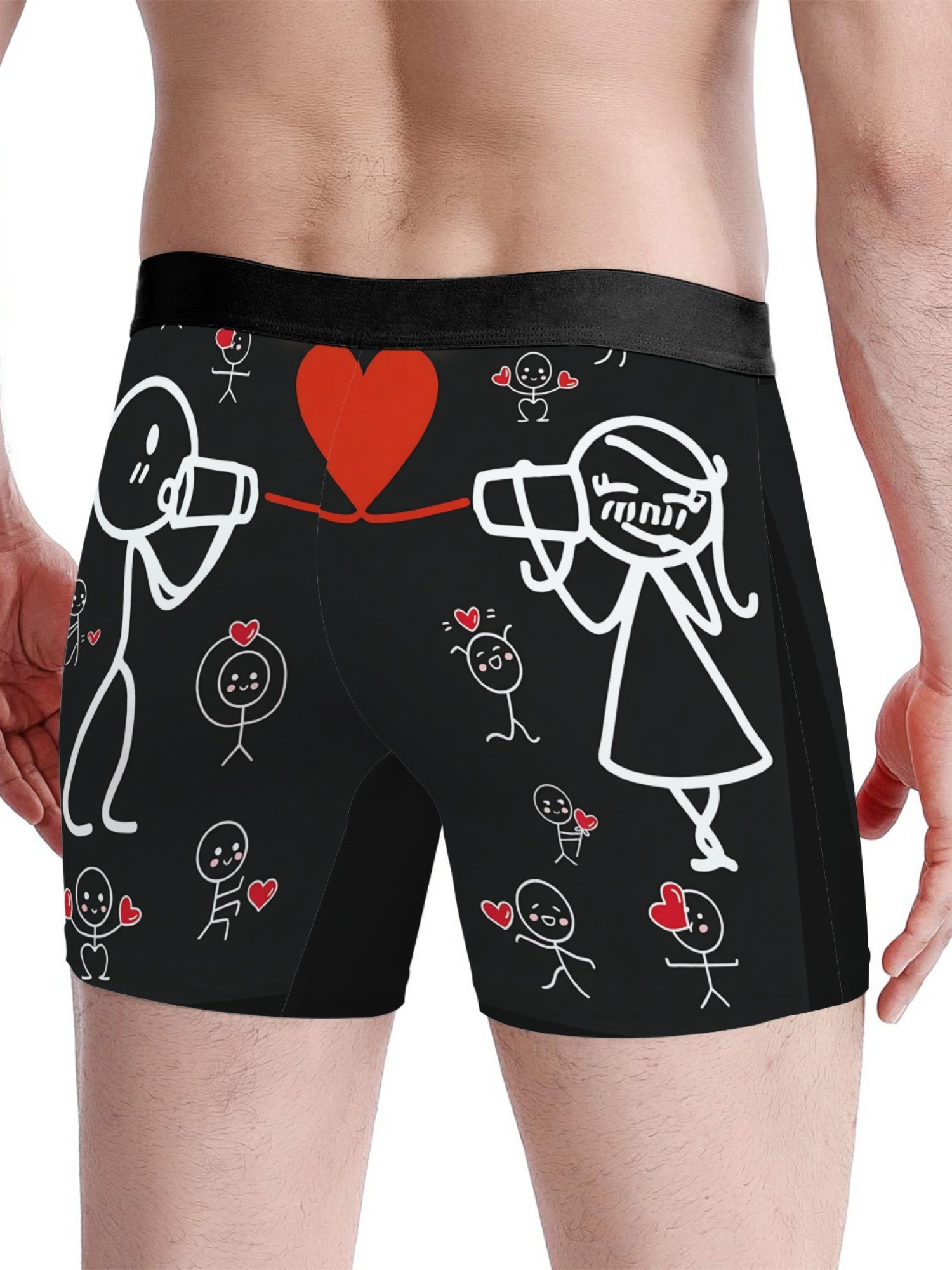 "I ❤️ My Wife" Men's Trunks & Heart Underwear & Socks Set | Romantic Stick Figure Gift Bundle