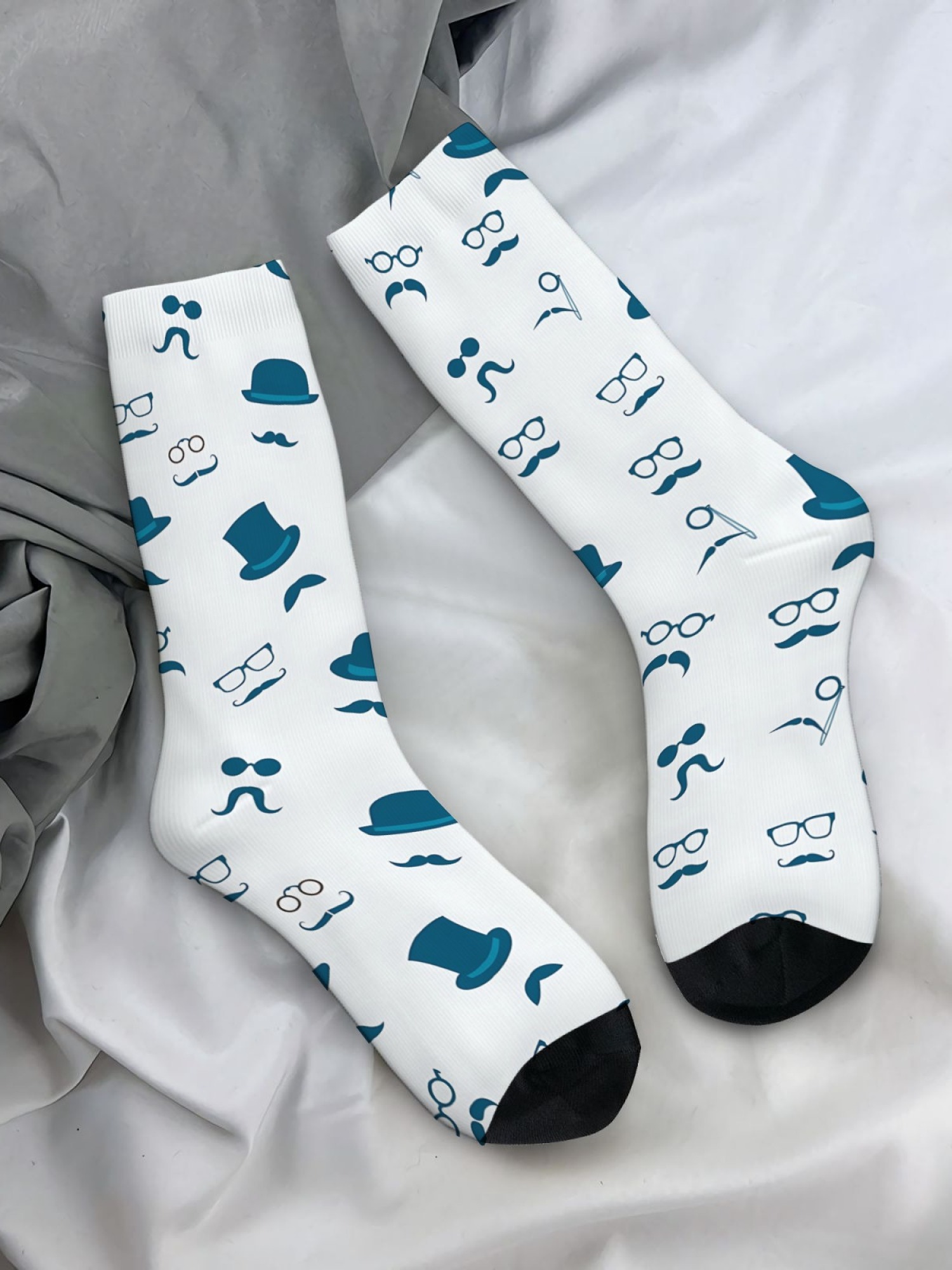 "The Gentleman" Tuxedo Men's Trunks & Mustache Socks Set | Funny Groom & Bachelor Gift Bundle