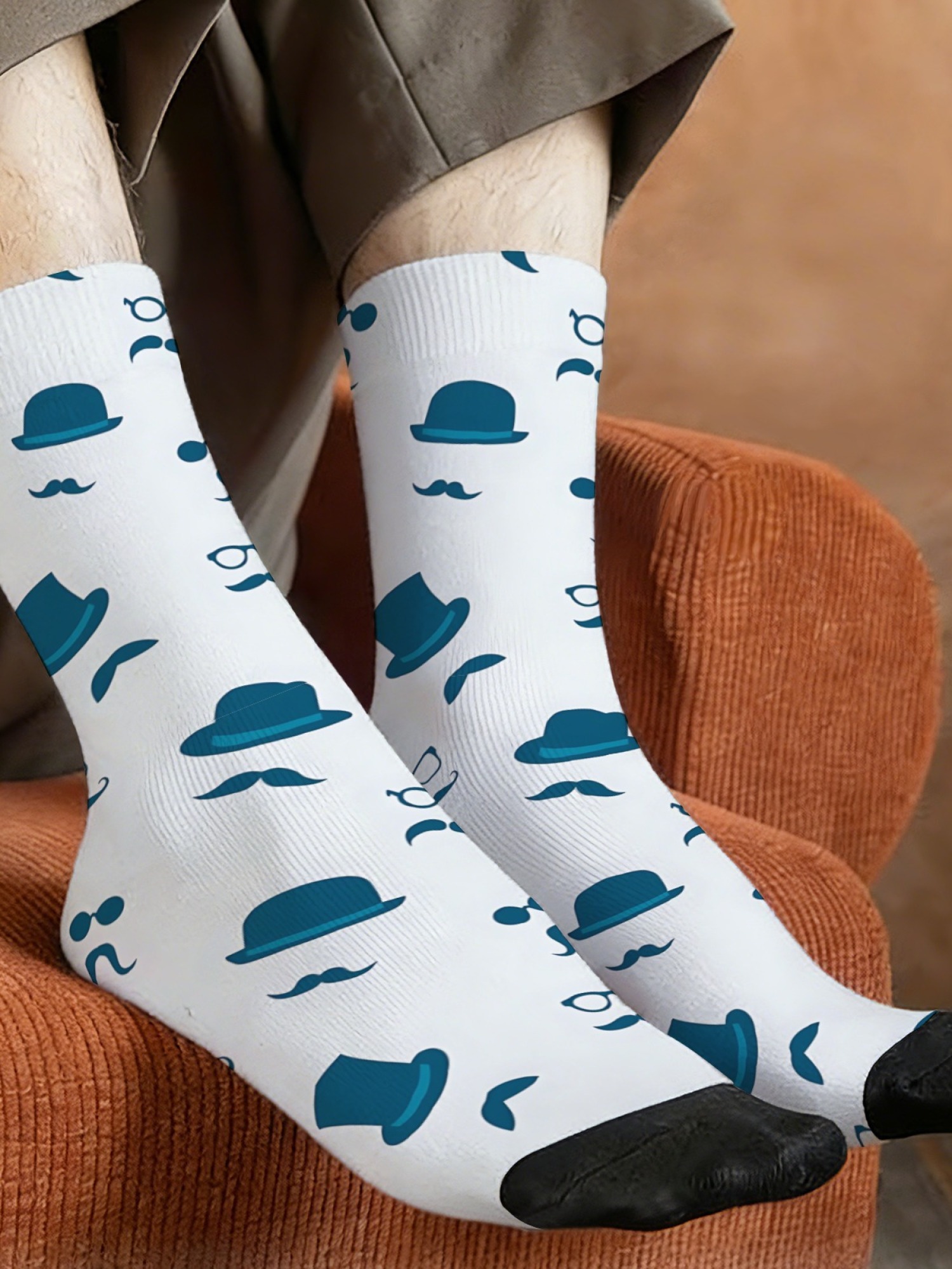 "The Gentleman" Tuxedo Men's Trunks & Mustache Socks Set | Funny Groom & Bachelor Gift Bundle