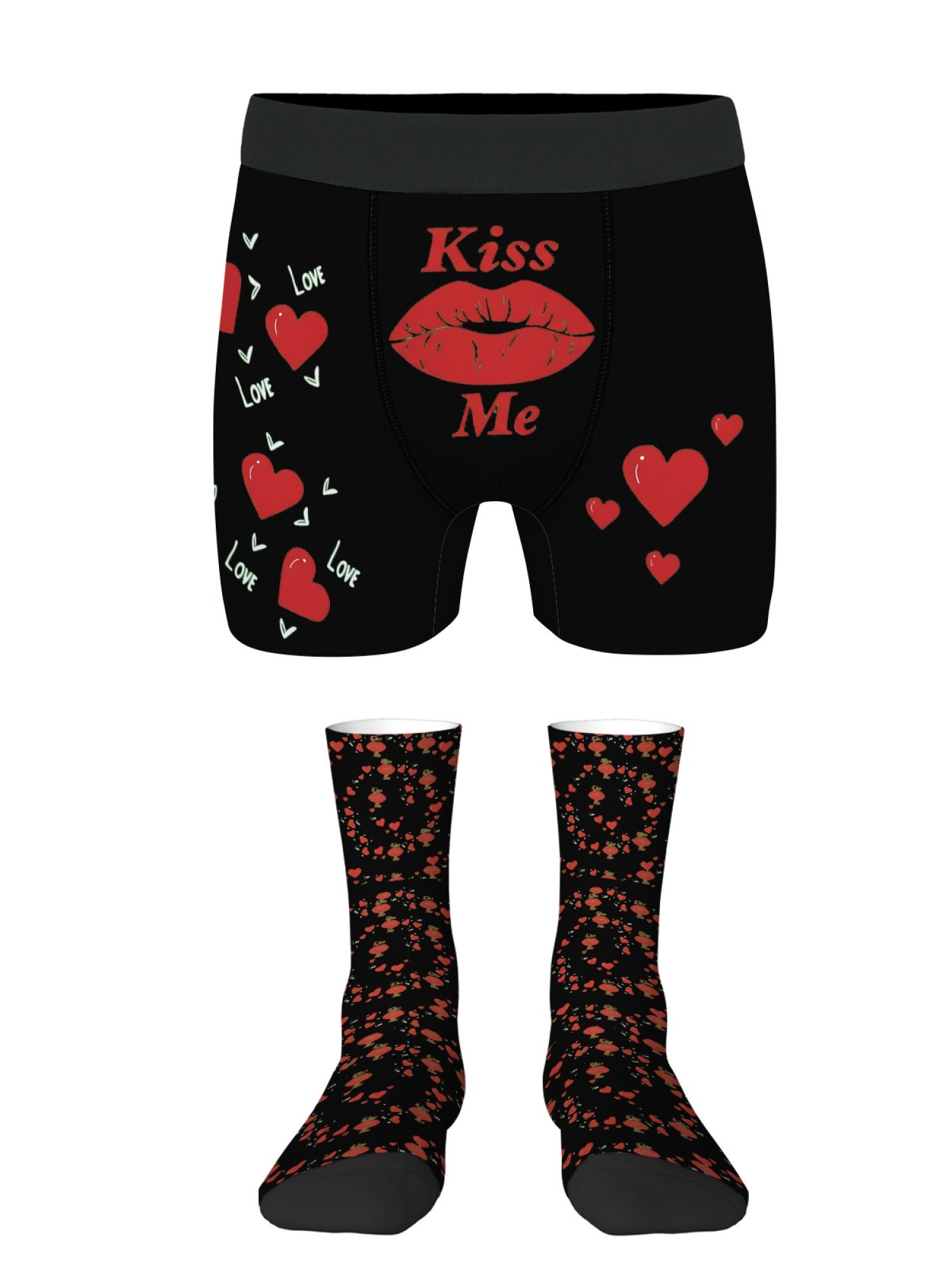 "Love & Kisses" Men's Romantic Trunks & Socks Gift Set | Valentine's Day Bundle