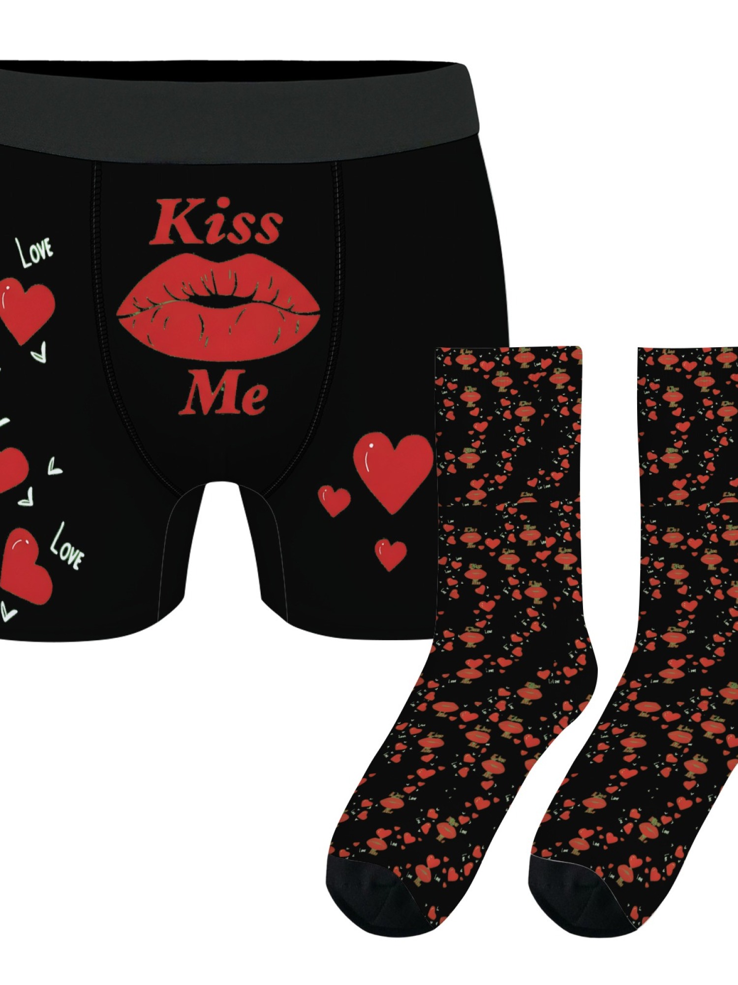 "Love & Kisses" Men's Romantic Trunks & Socks Gift Set | Valentine's Day Bundle