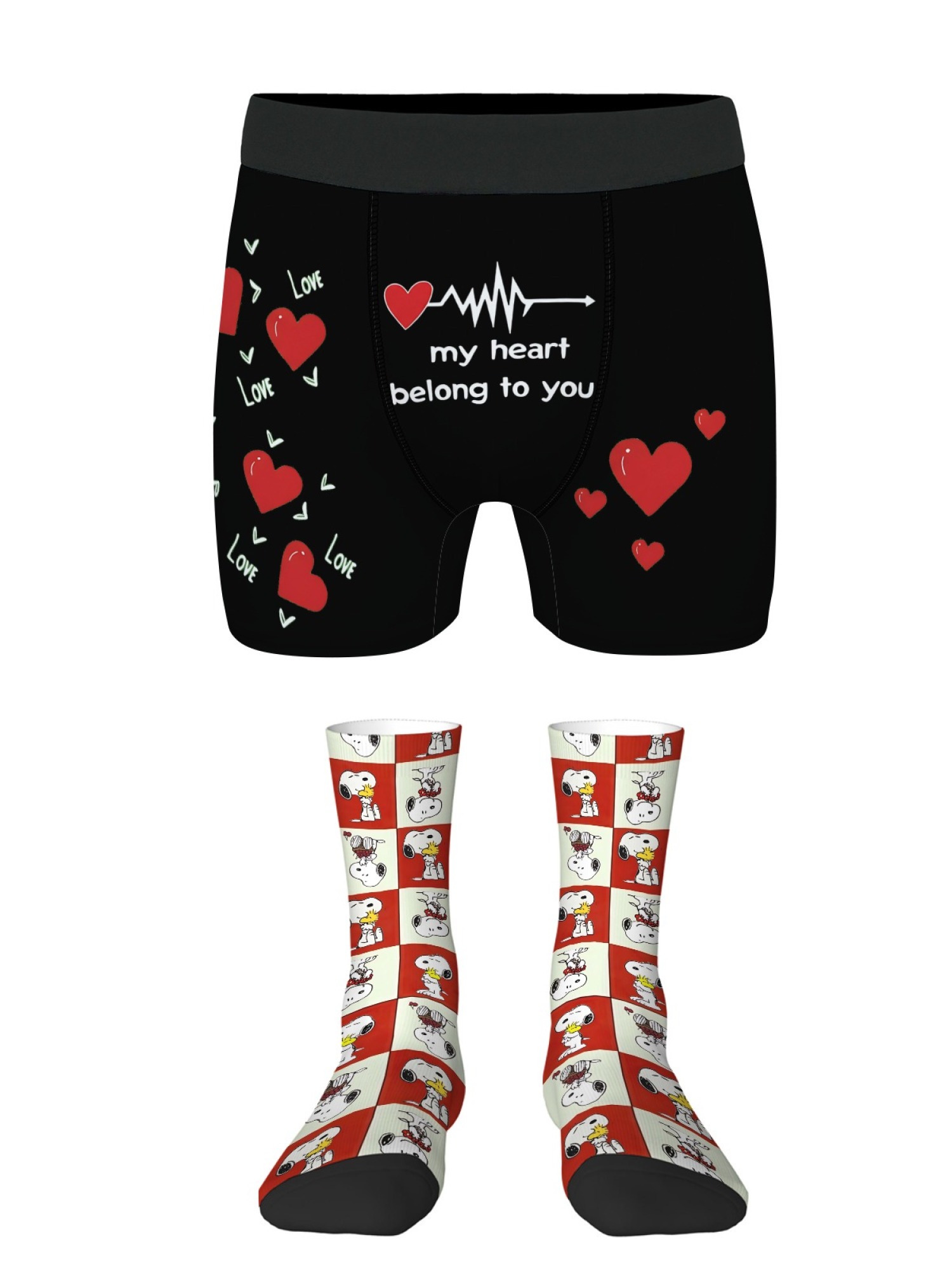 "Love & Kisses" Men's Romantic Trunks & Socks Gift Set | Valentine's Day Bundle