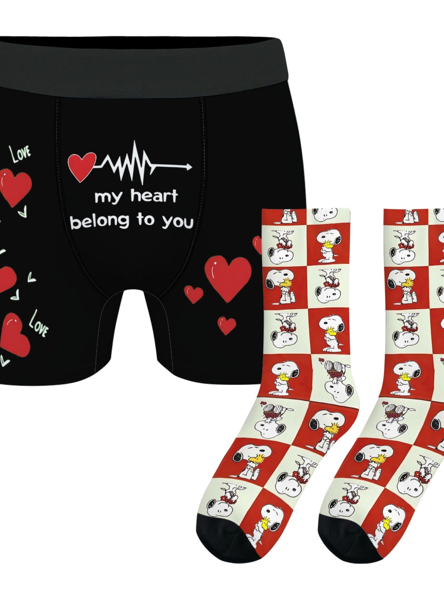 "Love & Kisses" Men's Romantic Trunks & Socks Gift Set | Valentine's Day Bundle