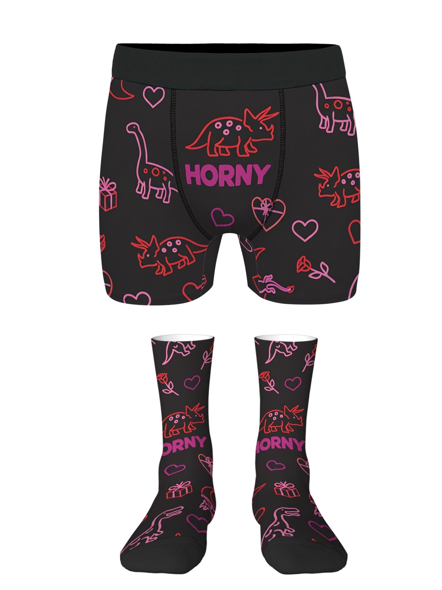 "Horny" Dinosaur Men's Trunks & Socks Set | Funny Naughty Valentine's Gift Bundle