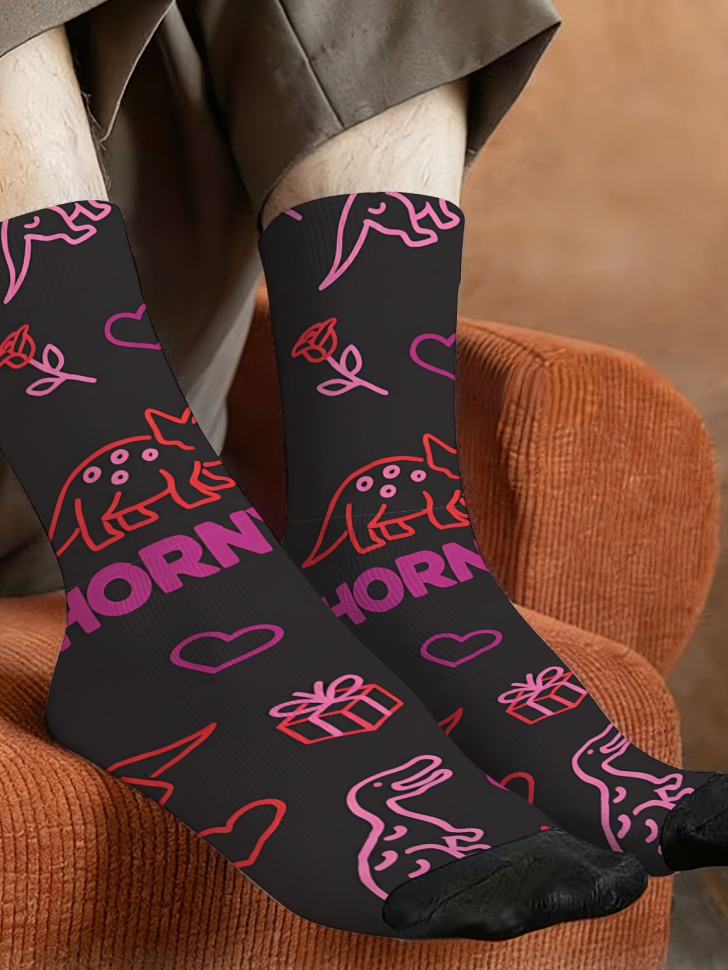 "Horny" Dinosaur Men's Trunks & Socks Set | Funny Naughty Valentine's Gift Bundle