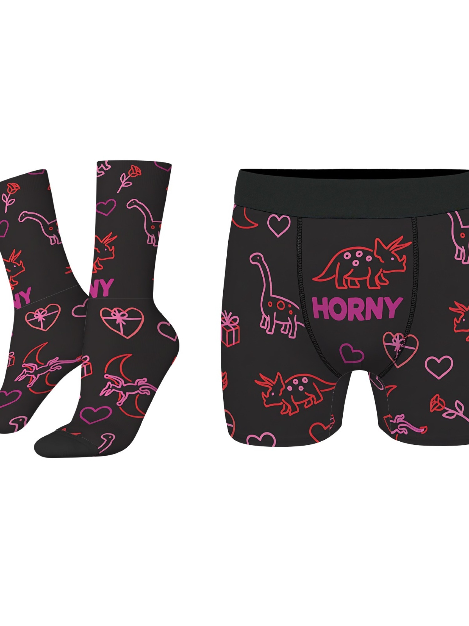 "Horny" Dinosaur Men's Trunks & Socks Set | Funny Naughty Valentine's Gift Bundle