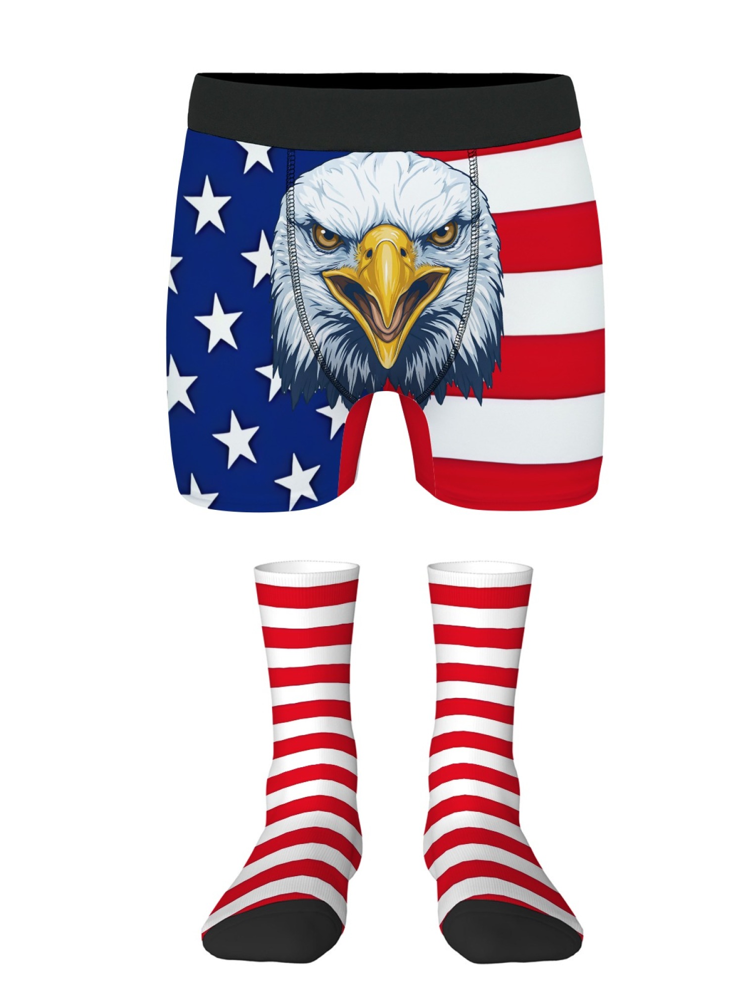 "Freedom Eagle" Men's USA Flag Trunks & Socks Set | Patriotic 4th of July Bundle