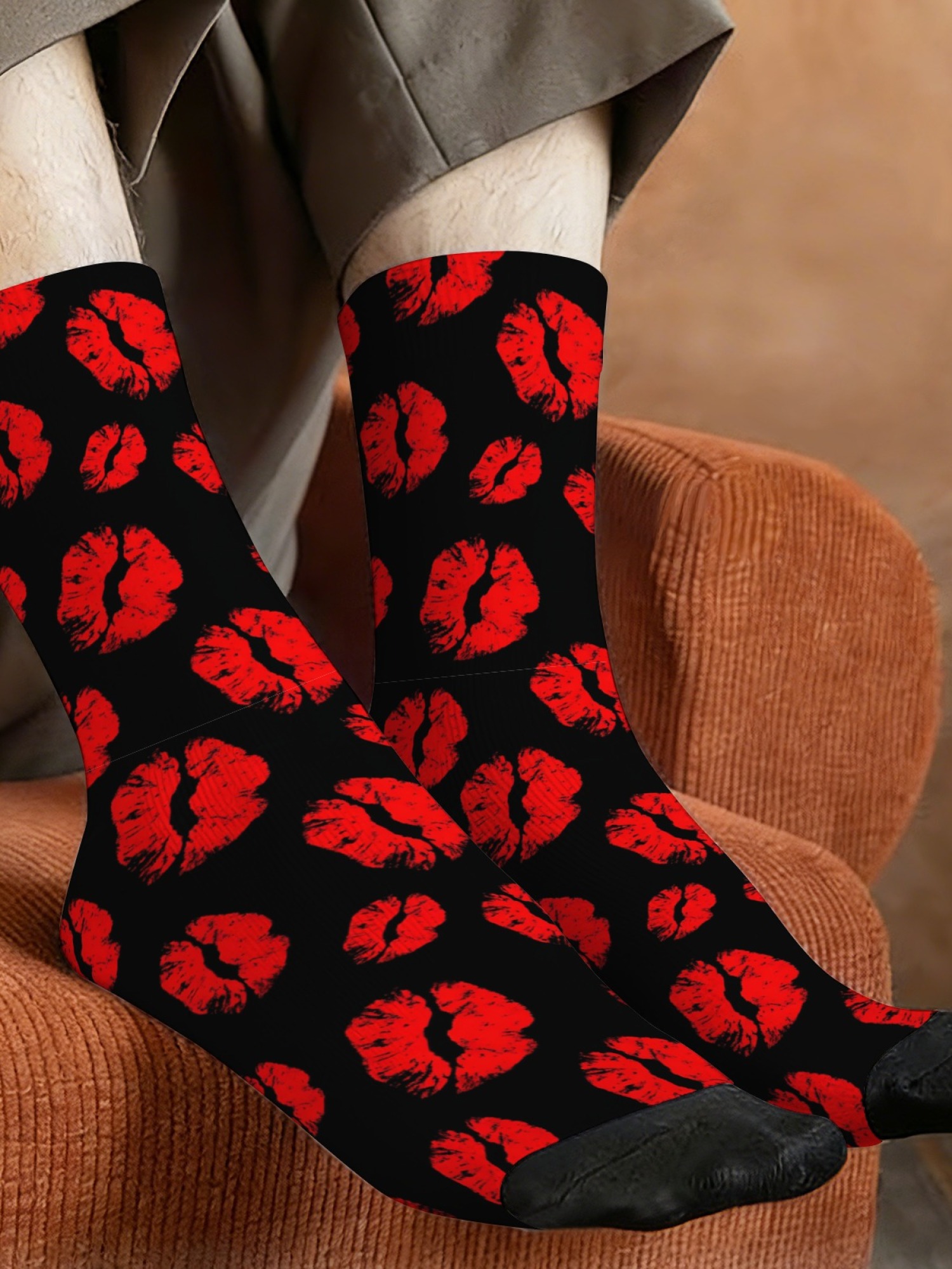"Covered in Kisses" Men's Trunks & Socks Set | Red Lipstick Print Valentine's Bundle