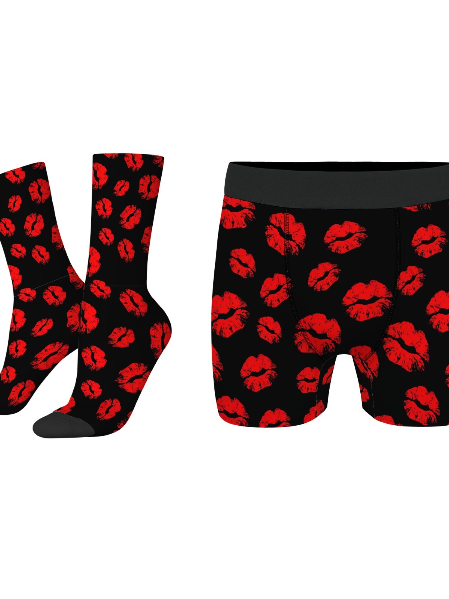 "Covered in Kisses" Men's Trunks & Socks Set | Red Lipstick Print Valentine's Bundle