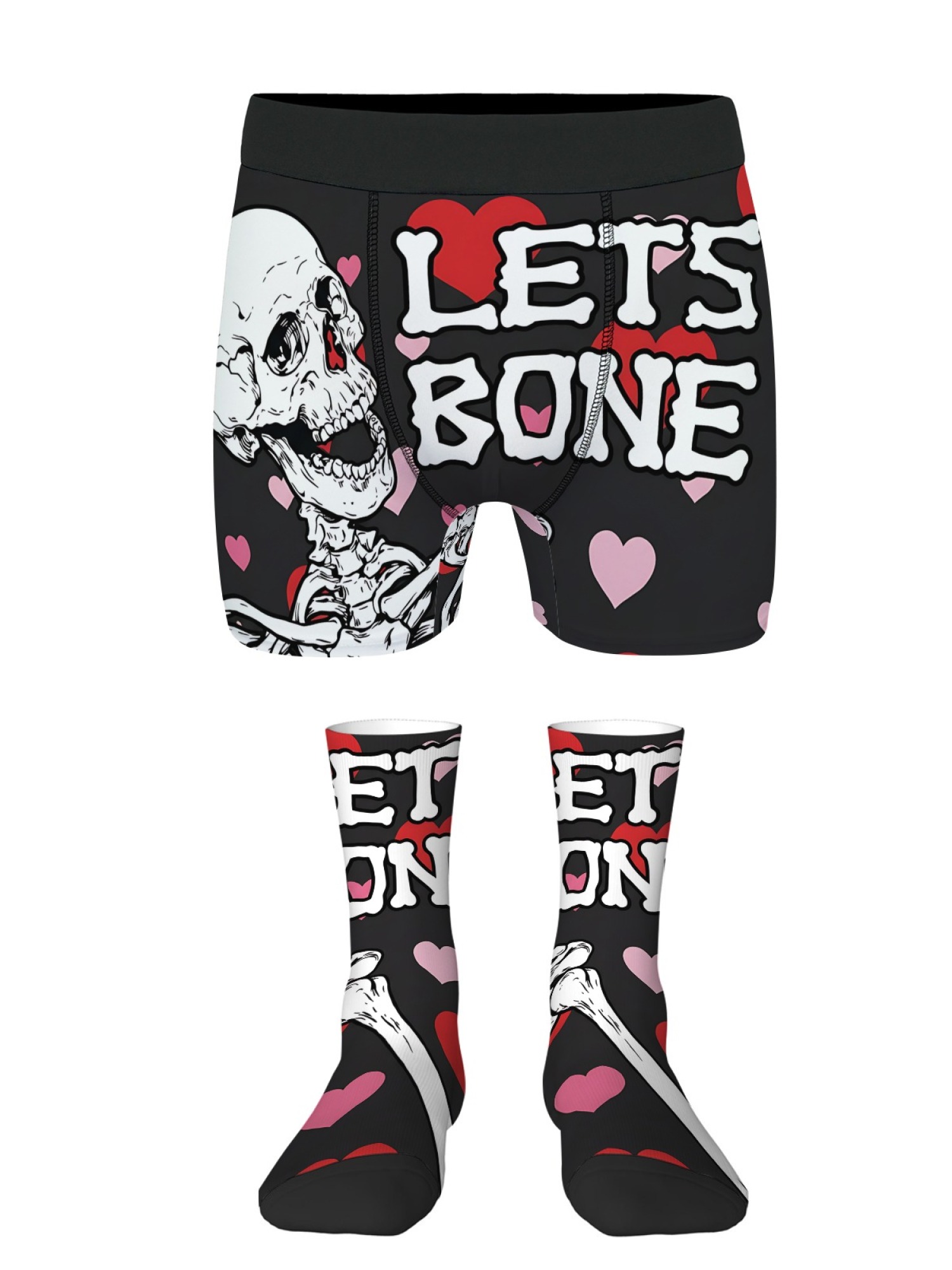 "Let's Bone" Skeleton Men's Boxer Briefs & Socks Set | Funny Naughty Valentine's Gift Bundle