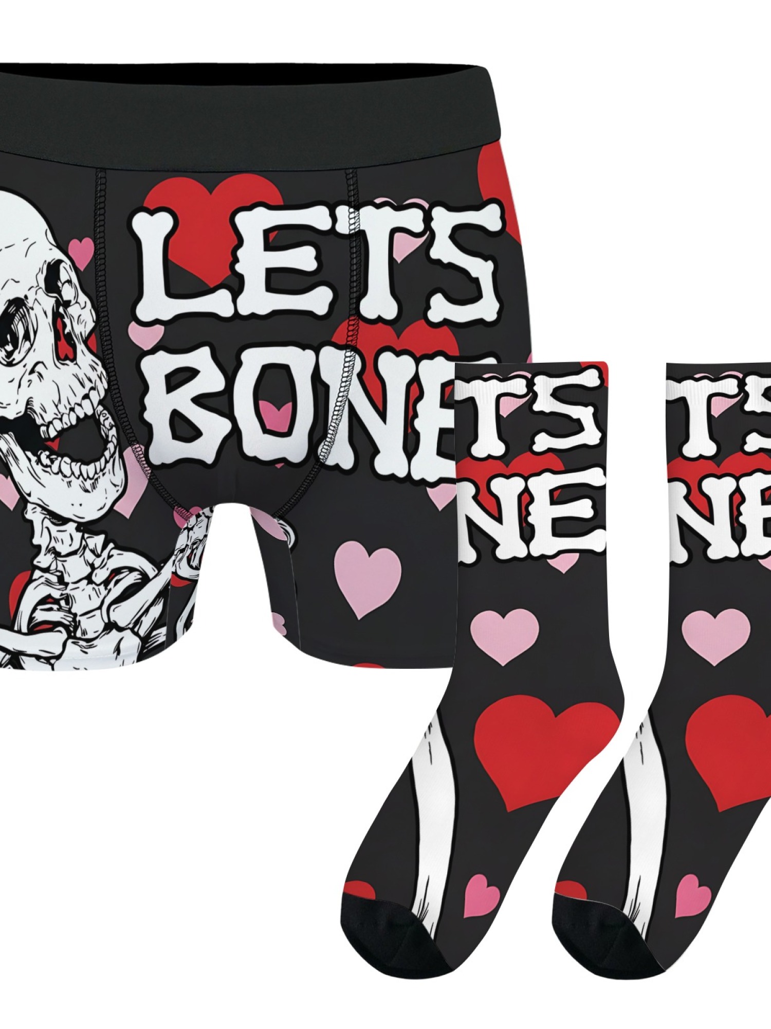 "Let's Bone" Skeleton Men's Boxer Briefs & Socks Set | Funny Naughty Valentine's Gift Bundle