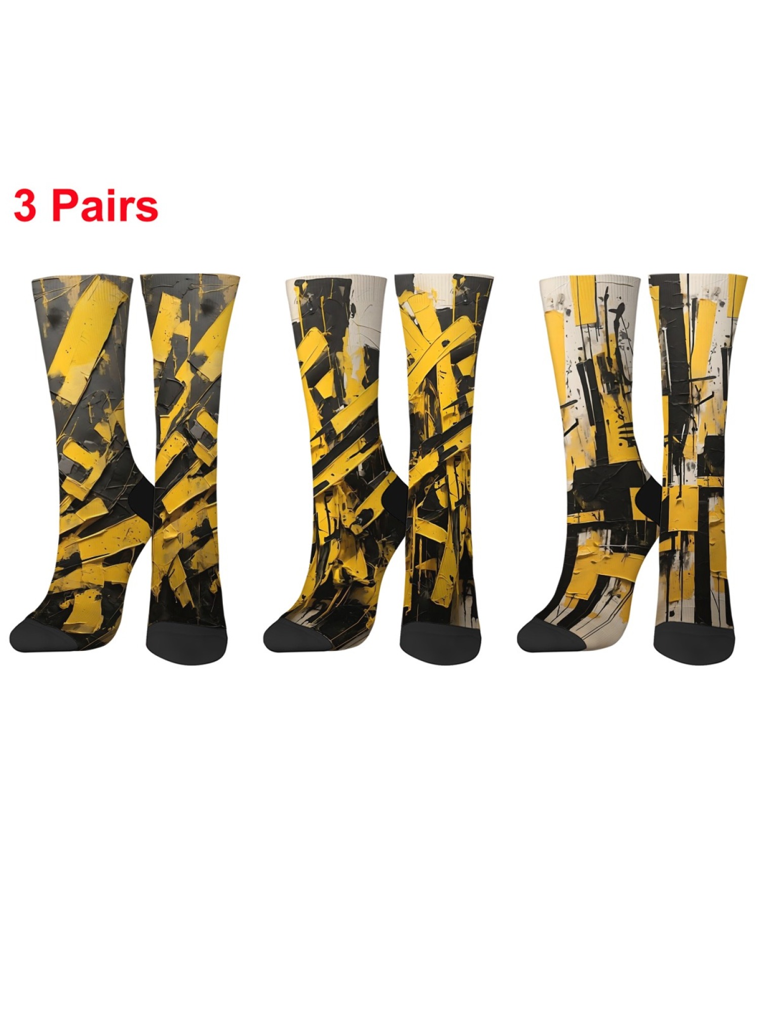 "Industrial Yellow" Abstract Art Crew Socks | Modern Streetwear Graphic Sock Set (3 Pairs)