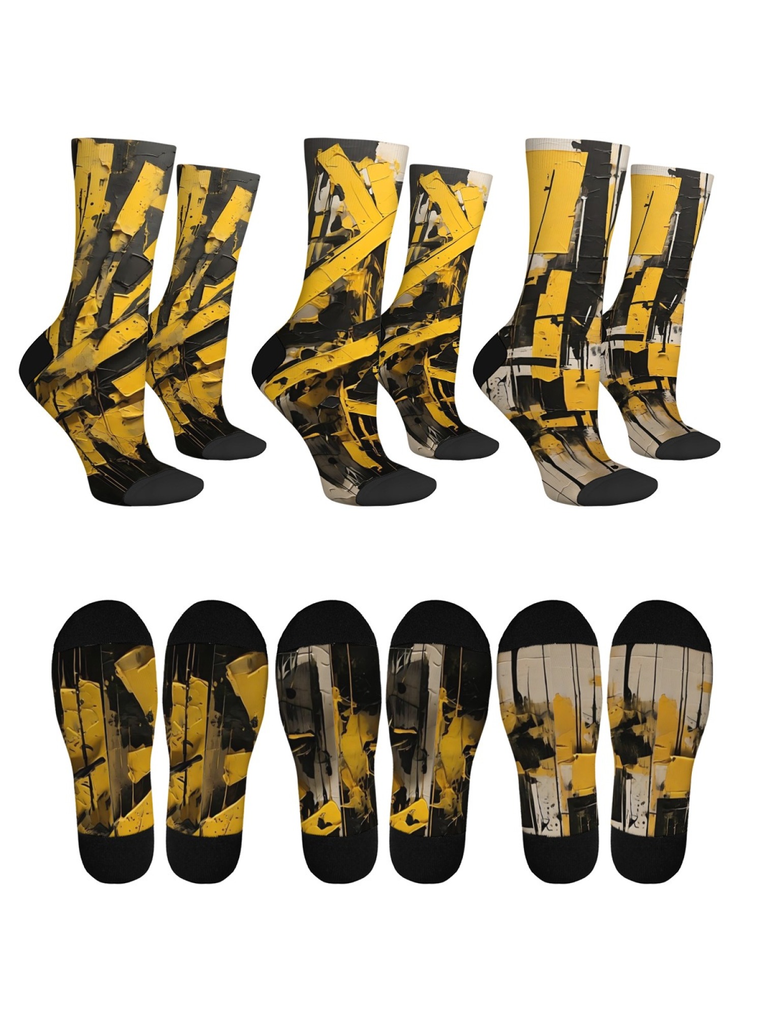"Industrial Yellow" Abstract Art Crew Socks | Modern Streetwear Graphic Sock Set (3 Pairs)