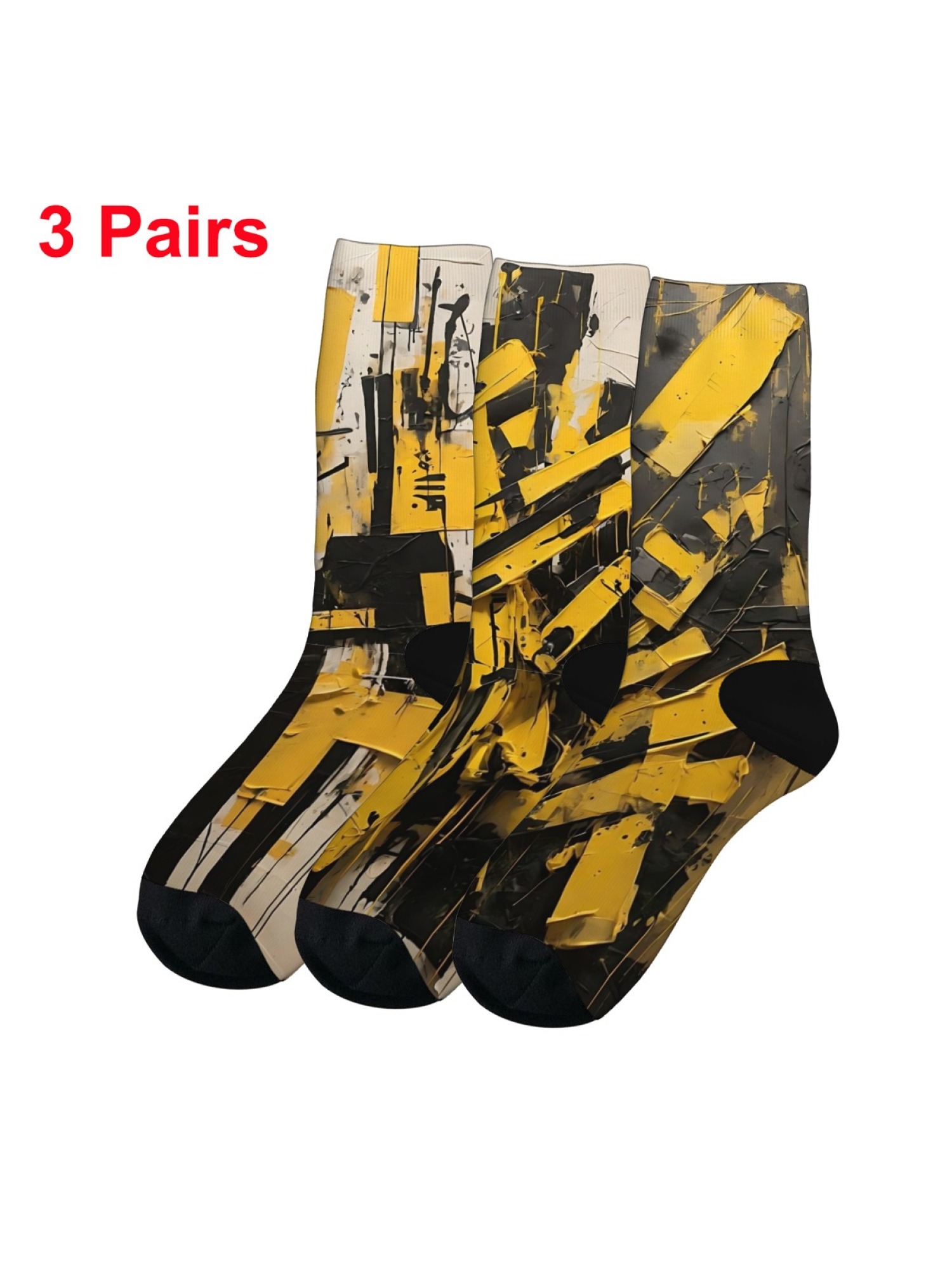 "Industrial Yellow" Abstract Art Crew Socks | Modern Streetwear Graphic Sock Set (3 Pairs)