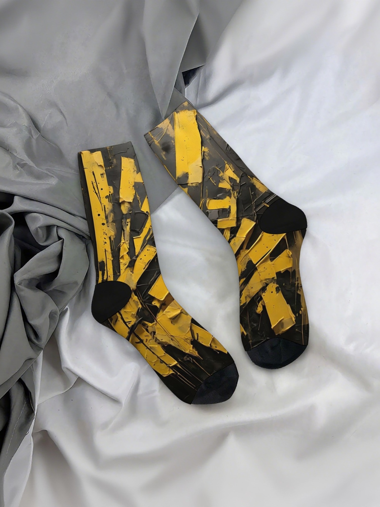 "Industrial Yellow" Abstract Art Crew Socks | Modern Streetwear Graphic Sock Set (3 Pairs)