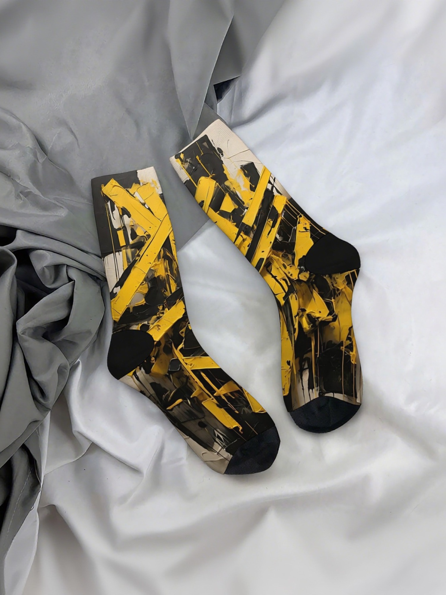 "Industrial Yellow" Abstract Art Crew Socks | Modern Streetwear Graphic Sock Set (3 Pairs)