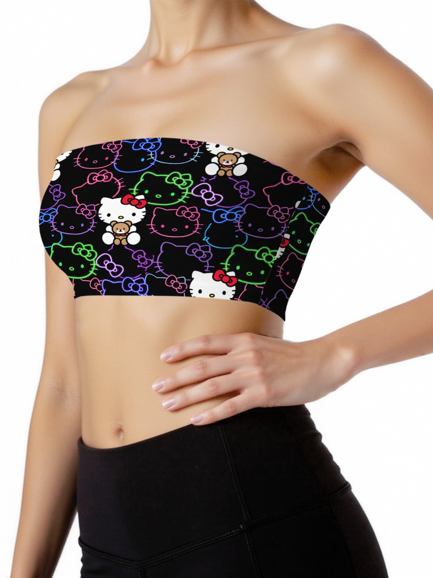 "Neon Kitty" Cute Cat Tube Top | Y2K Aesthetic Strapless Crop Top