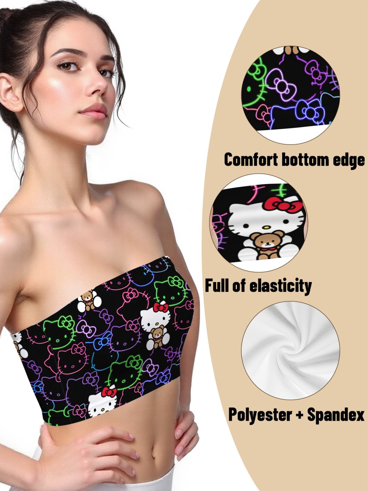 "Neon Kitty" Cute Cat Tube Top | Y2K Aesthetic Strapless Crop Top