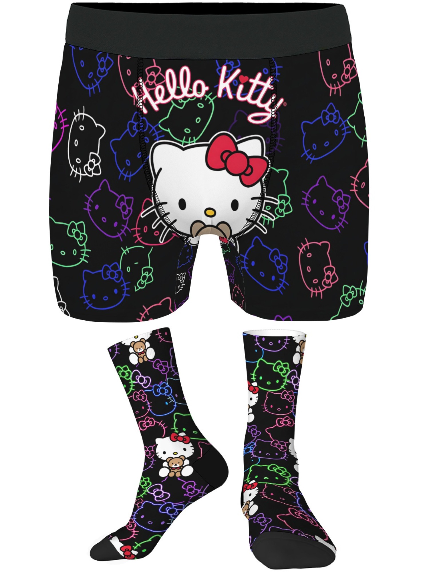 "Neon Kitty" Men's Boxer Briefs & Socks Set | Hello Kitty Y2K Graphic Gift Bundle