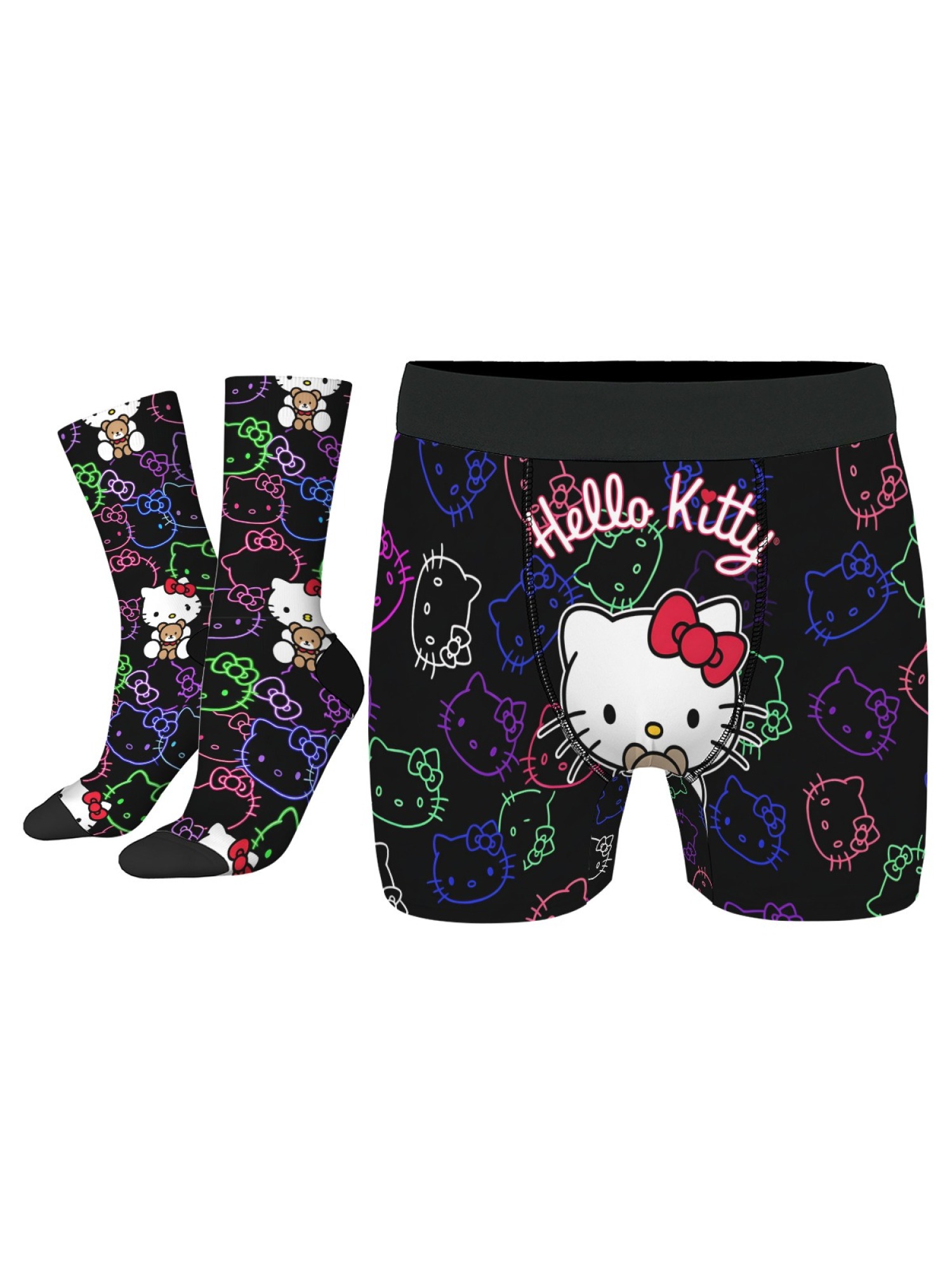 "Neon Kitty" Men's Boxer Briefs & Socks Set | Hello Kitty Y2K Graphic Gift Bundle