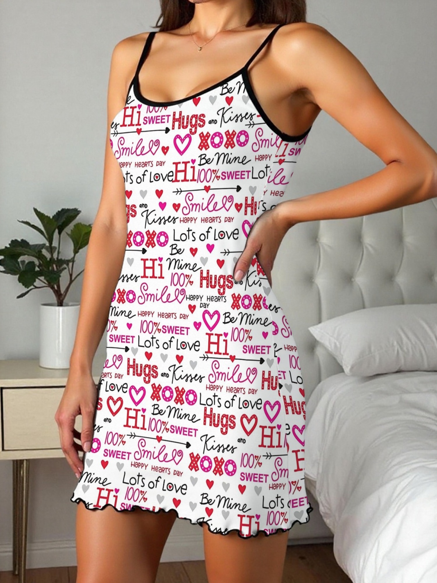 "Hugs & Kisses" Romantic Slip Nightdress | Be Mine Valentine's Sleepwear Dress