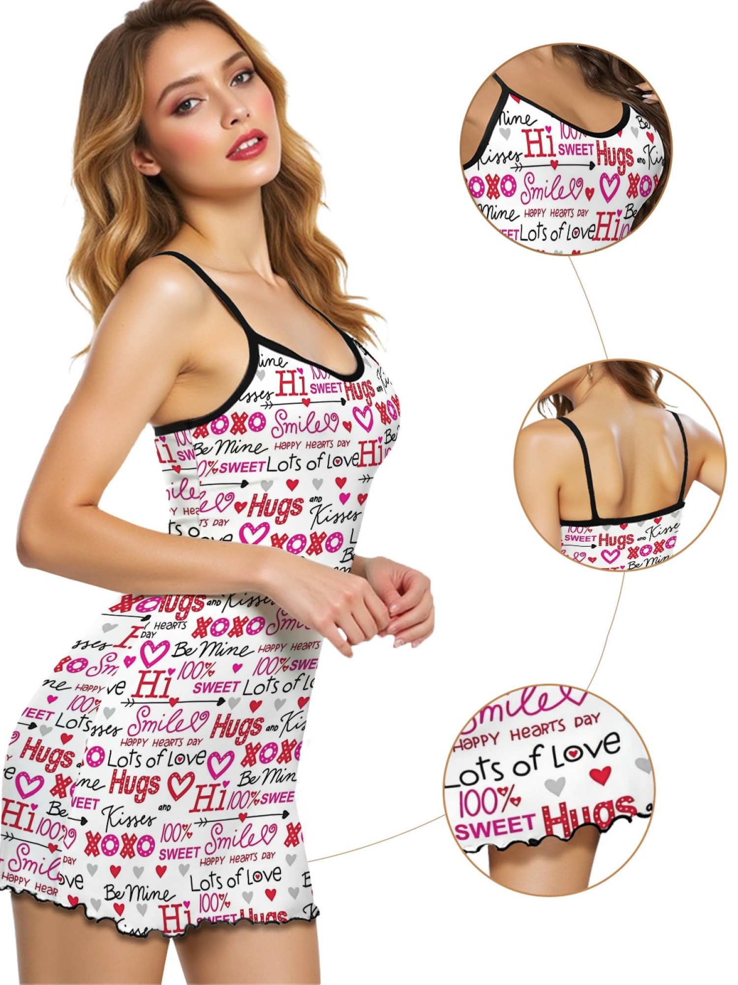 "Hugs & Kisses" Romantic Slip Nightdress | Be Mine Valentine's Sleepwear Dress
