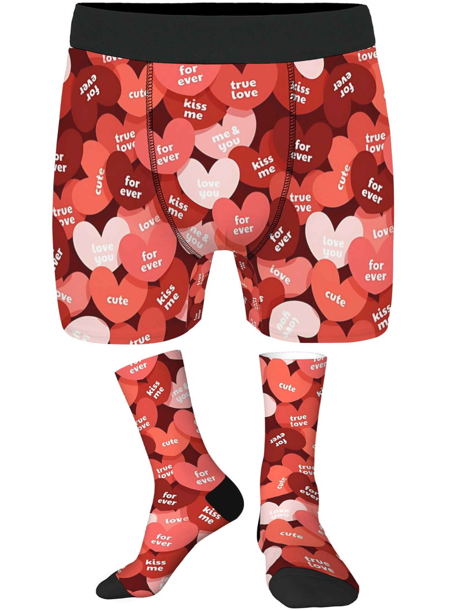 "Candy Love" Men's Boxer Briefs & Socks Set | Romantic Conversation Hearts Gift Bundle
