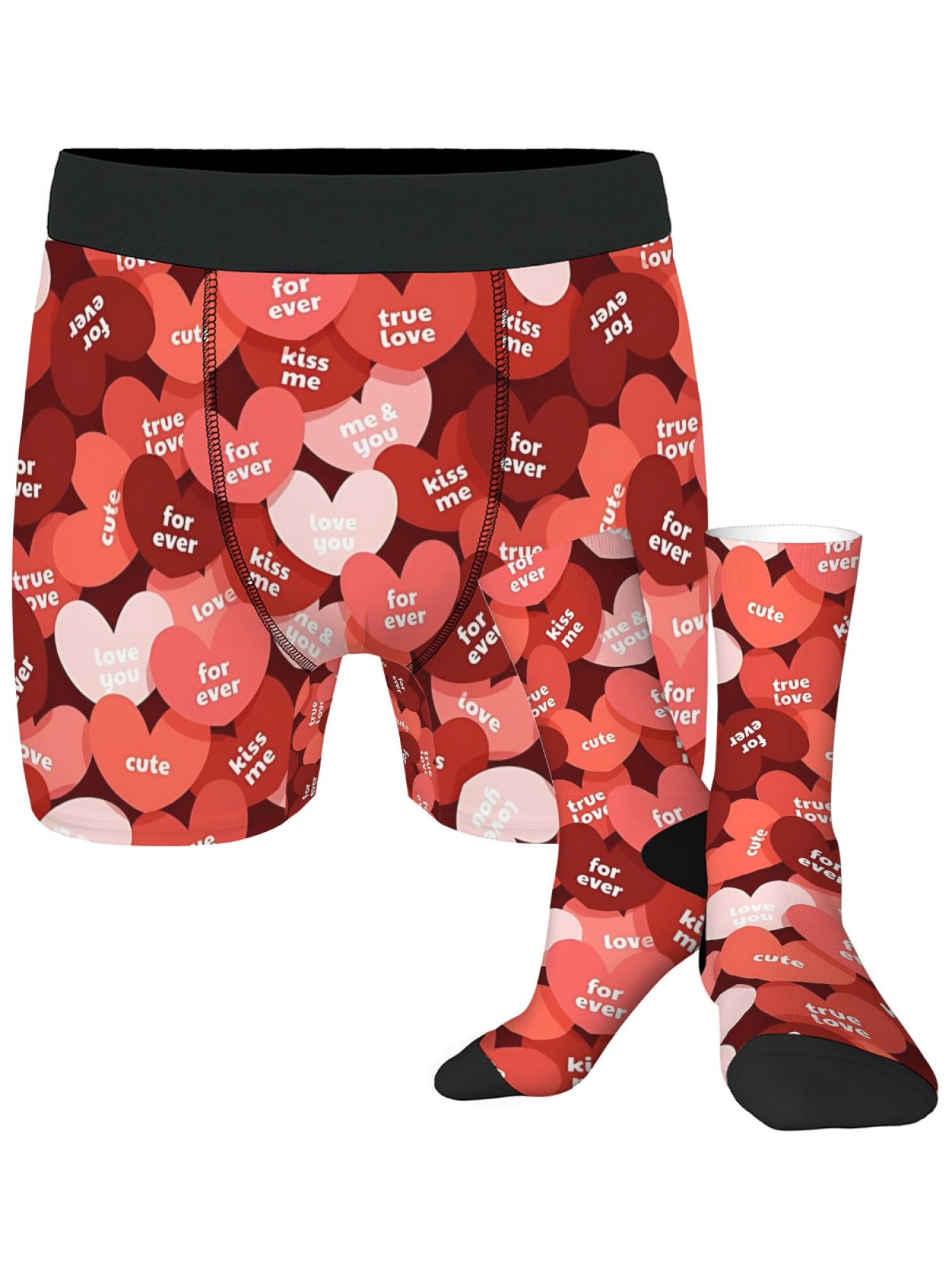 "Candy Love" Men's Boxer Briefs & Socks Set | Romantic Conversation Hearts Gift Bundle