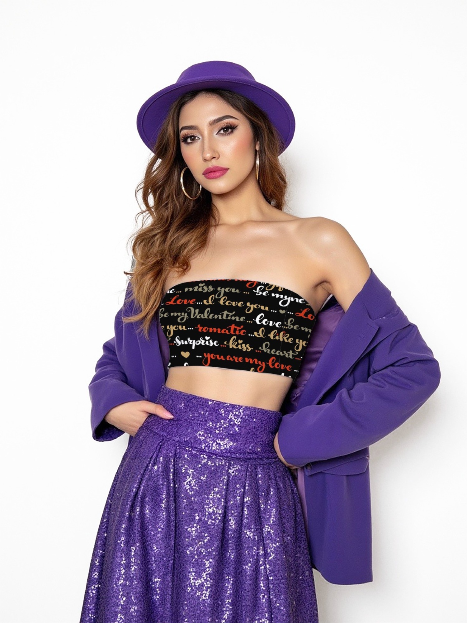 "Love Note" Typography Tube Top | Romantic Script Print Strapless Crop Top