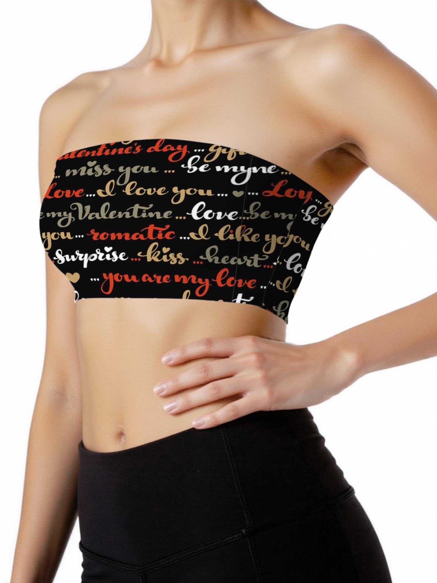 "Love Note" Typography Tube Top | Romantic Script Print Strapless Crop Top