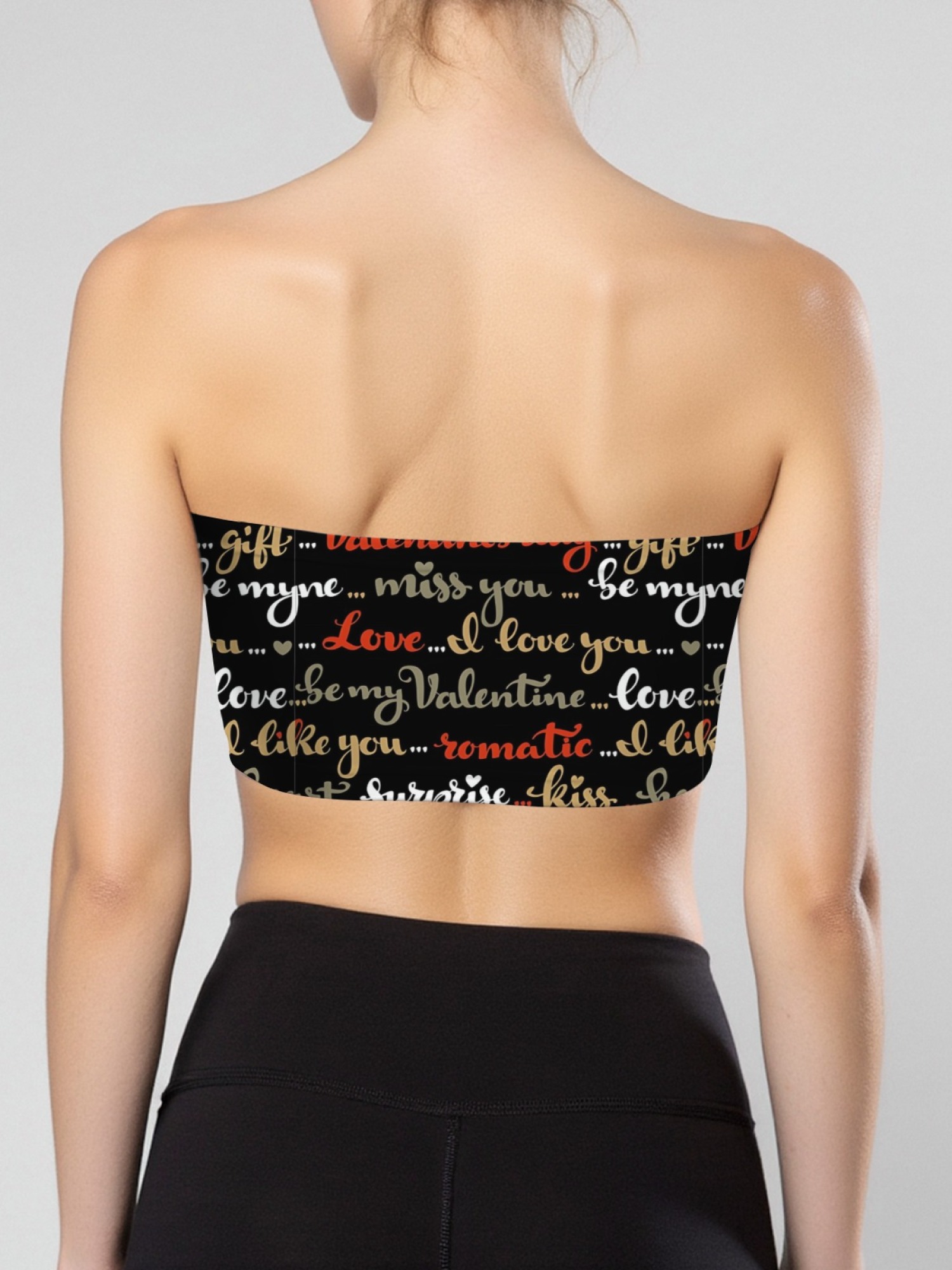 "Love Note" Typography Tube Top | Romantic Script Print Strapless Crop Top
