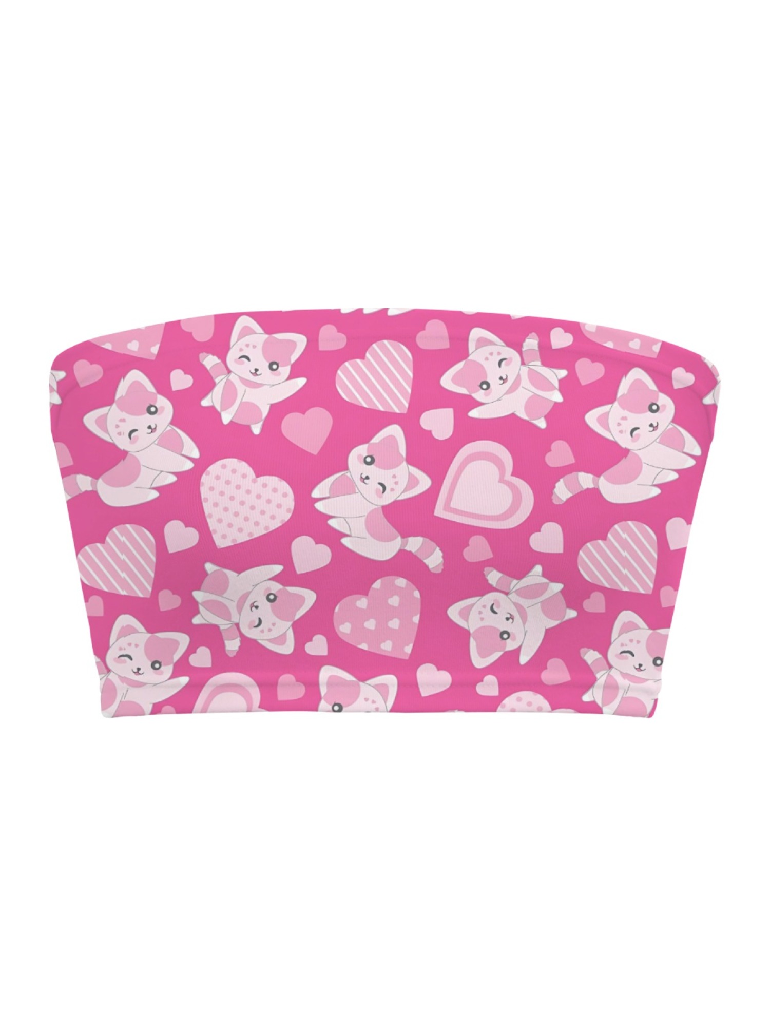 "Sweet Kitty" Pink Heart & Cat Tube Top | Kawaii Soft Girl Aesthetic Crop Top