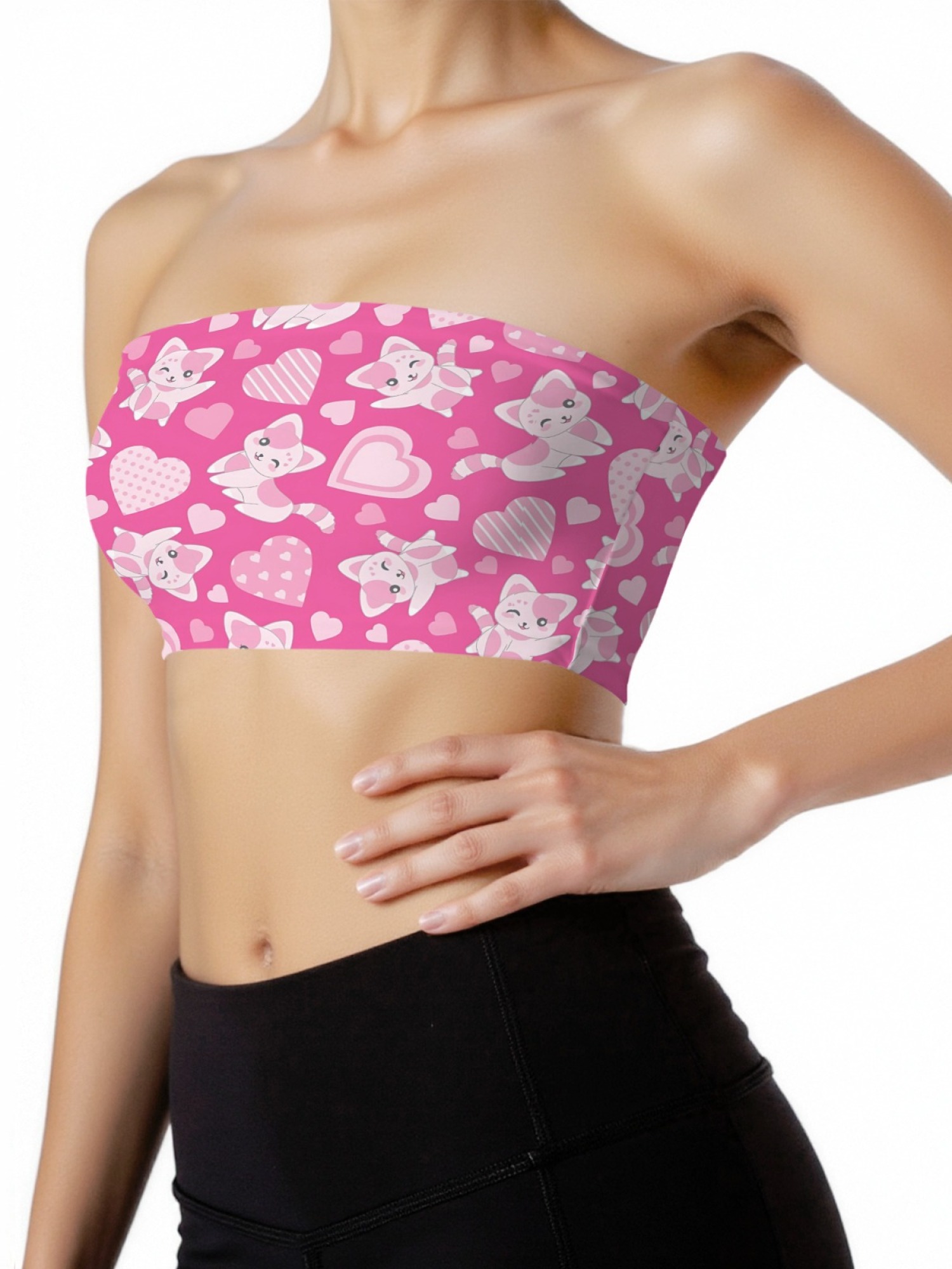 "Sweet Kitty" Pink Heart & Cat Tube Top | Kawaii Soft Girl Aesthetic Crop Top