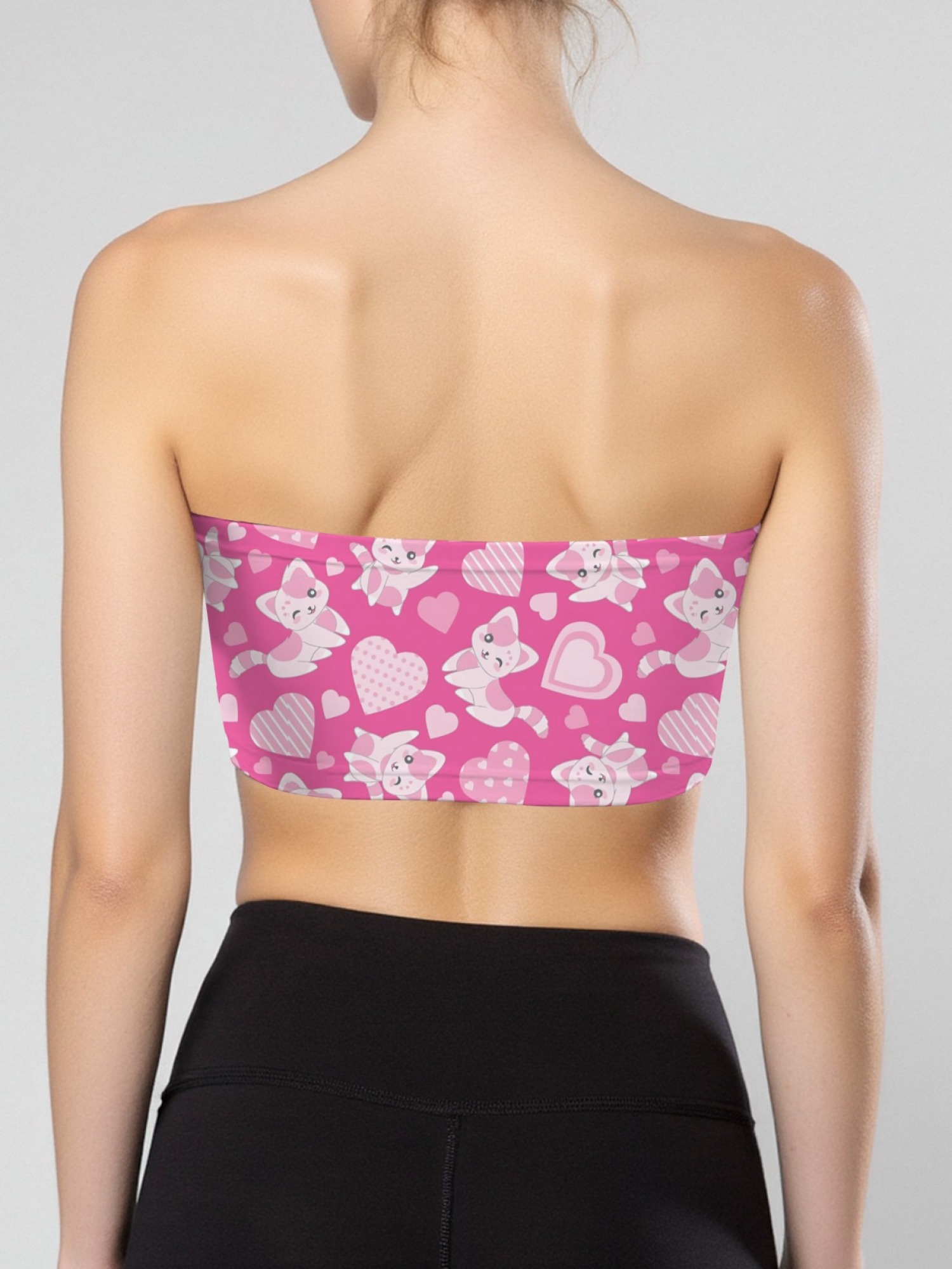"Sweet Kitty" Pink Heart & Cat Tube Top | Kawaii Soft Girl Aesthetic Crop Top