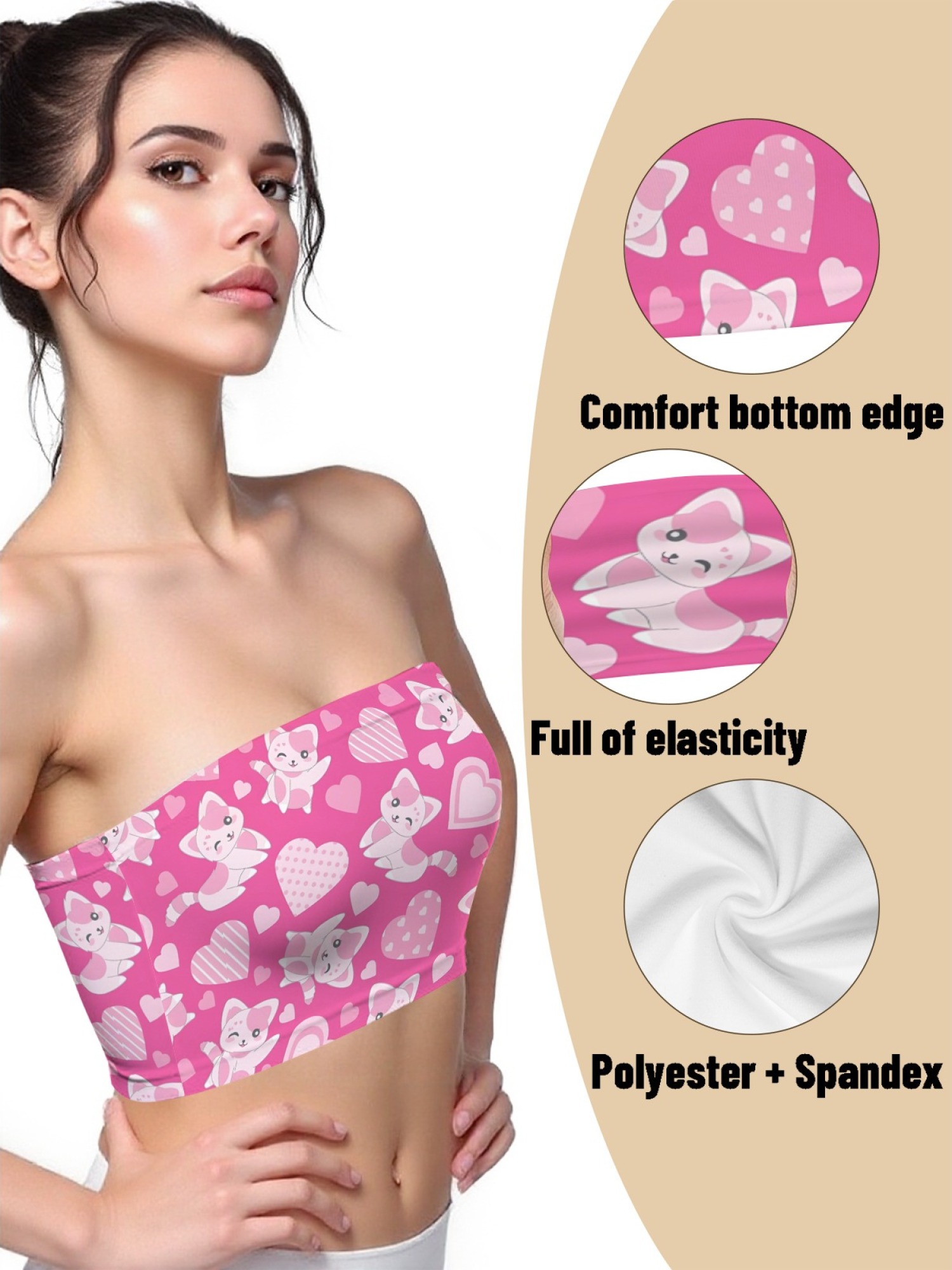 "Sweet Kitty" Pink Heart & Cat Tube Top | Kawaii Soft Girl Aesthetic Crop Top