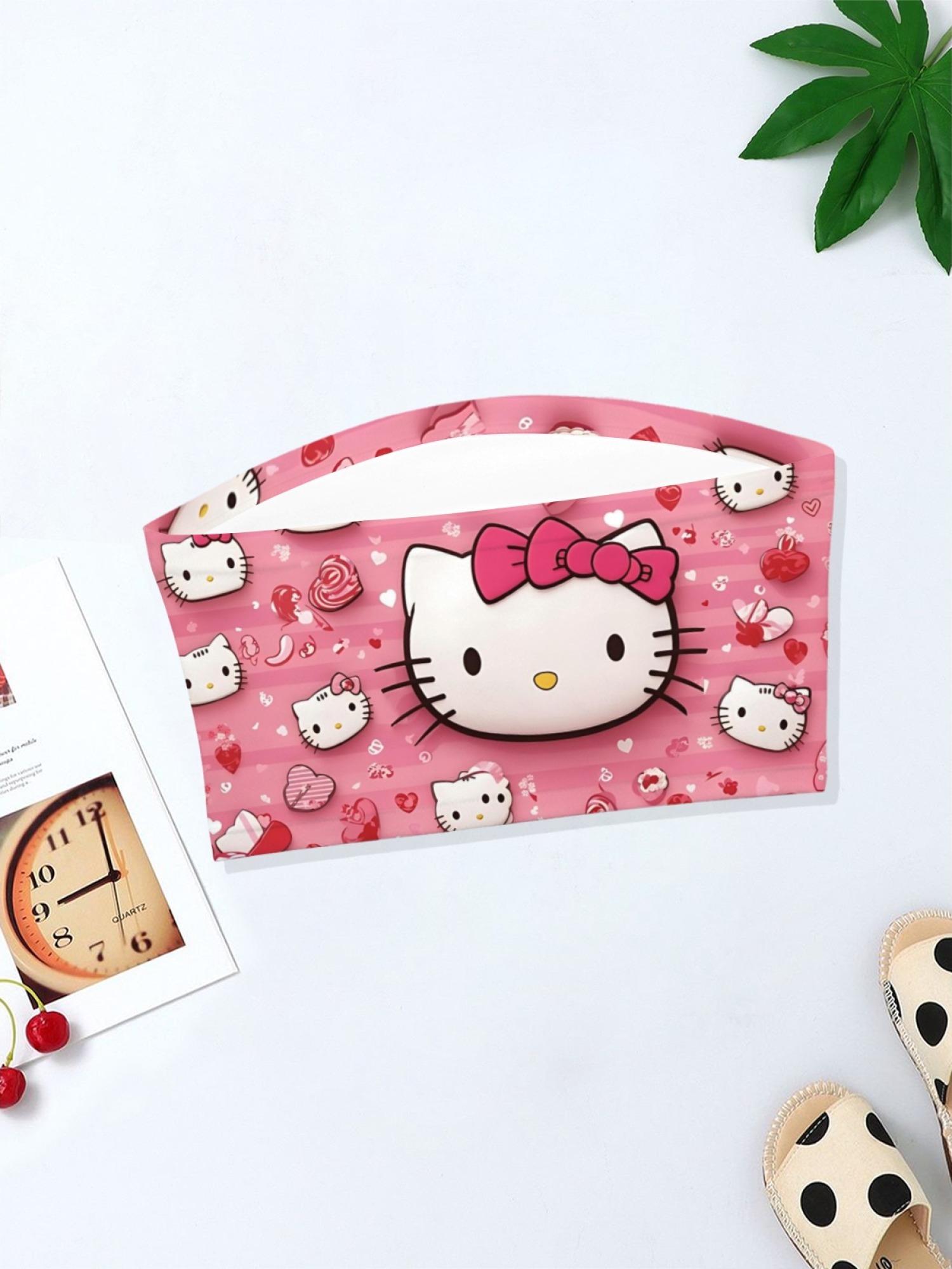 "Pink Love" Hello Kitty Tube Top | Cute Heart & Stripe Print Strapless Crop Top