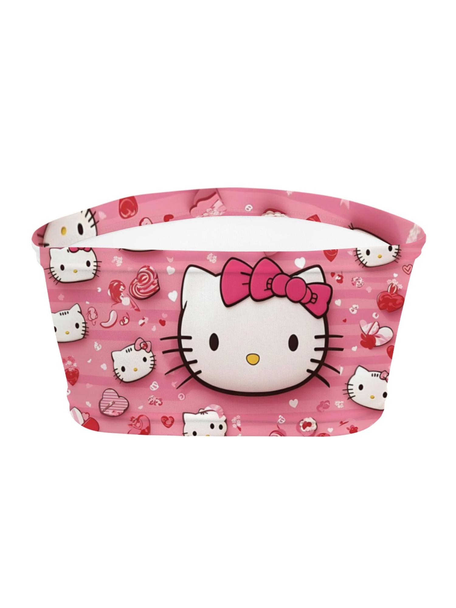 "Pink Love" Hello Kitty Tube Top | Cute Heart & Stripe Print Strapless Crop Top